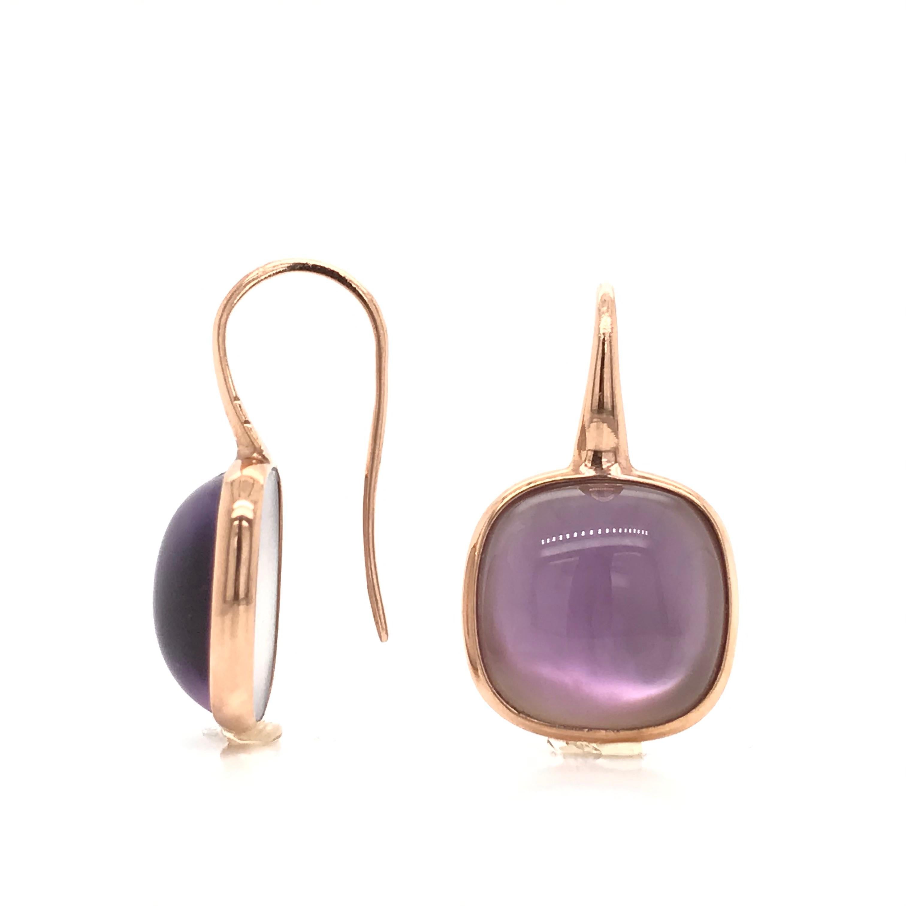 Ball Cut Amethyst on Pink Gold 18 Karat Drop Earrings