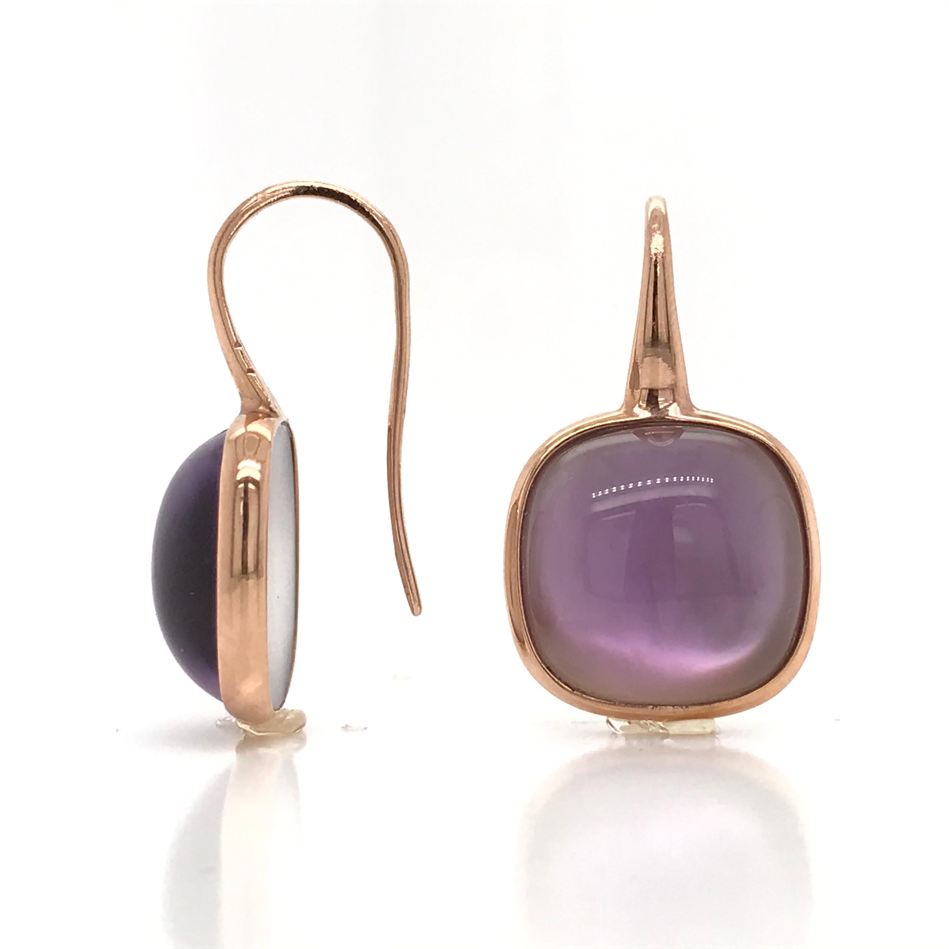 Amethyst on Pink Gold 18 Karat Drop Earrings In New Condition In Vannes, FR