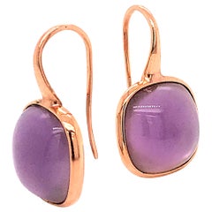 Amethyst on Pink Gold 18 Karat Drop Earrings