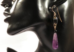 Amethyst Onyx Rose Gold Dangle Earrings Handcrafted in Italy by Botta Gioielli