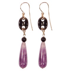 Amethyst Onyx Rose Gold Dangle Earrings Handcrafted in Italy by Botta Gioielli