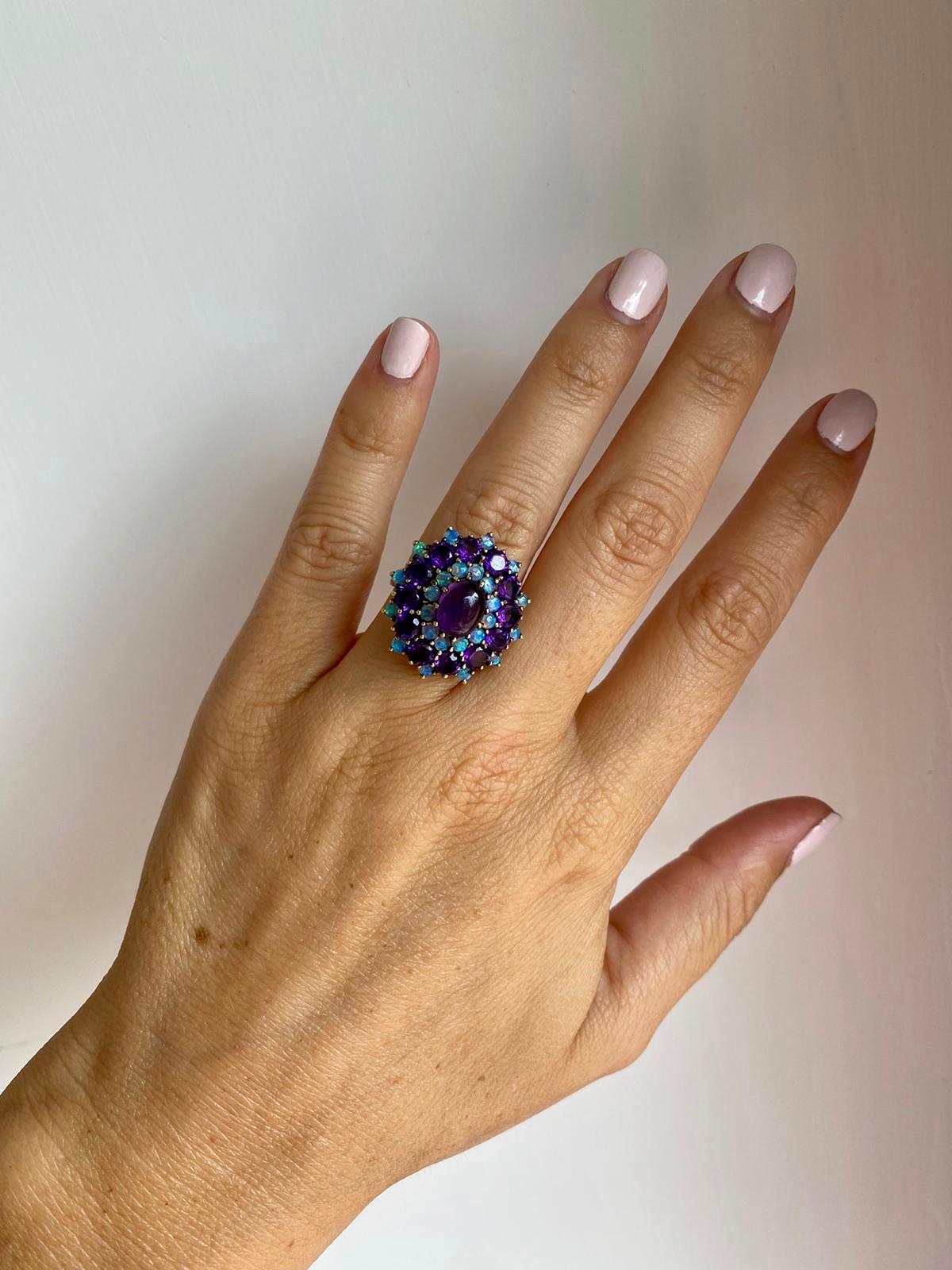 Amethyst Opal Cocktail Ring Estate Fine Jewelry 4