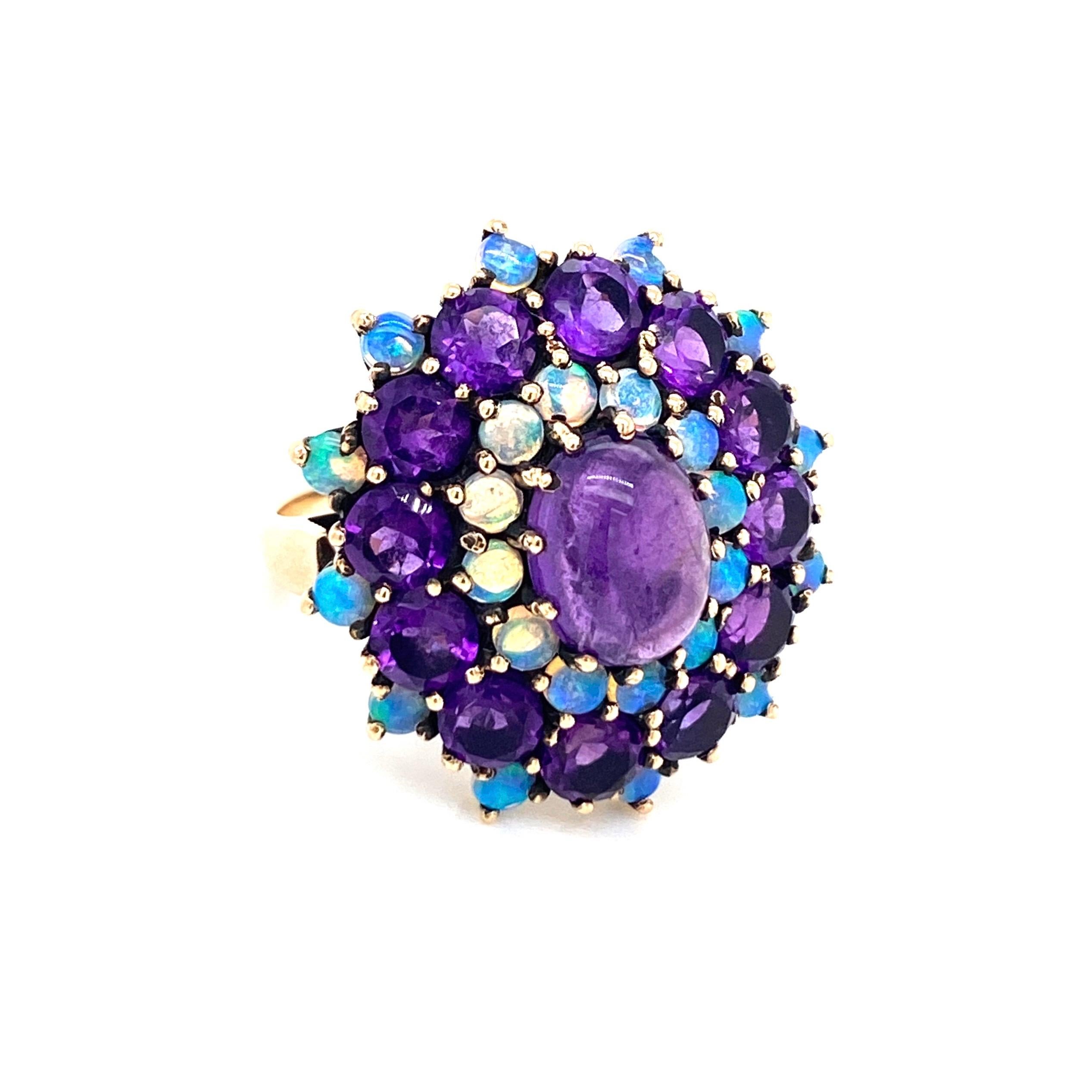 Art Nouveau Amethyst Opal Cocktail Ring Estate Fine Jewelry