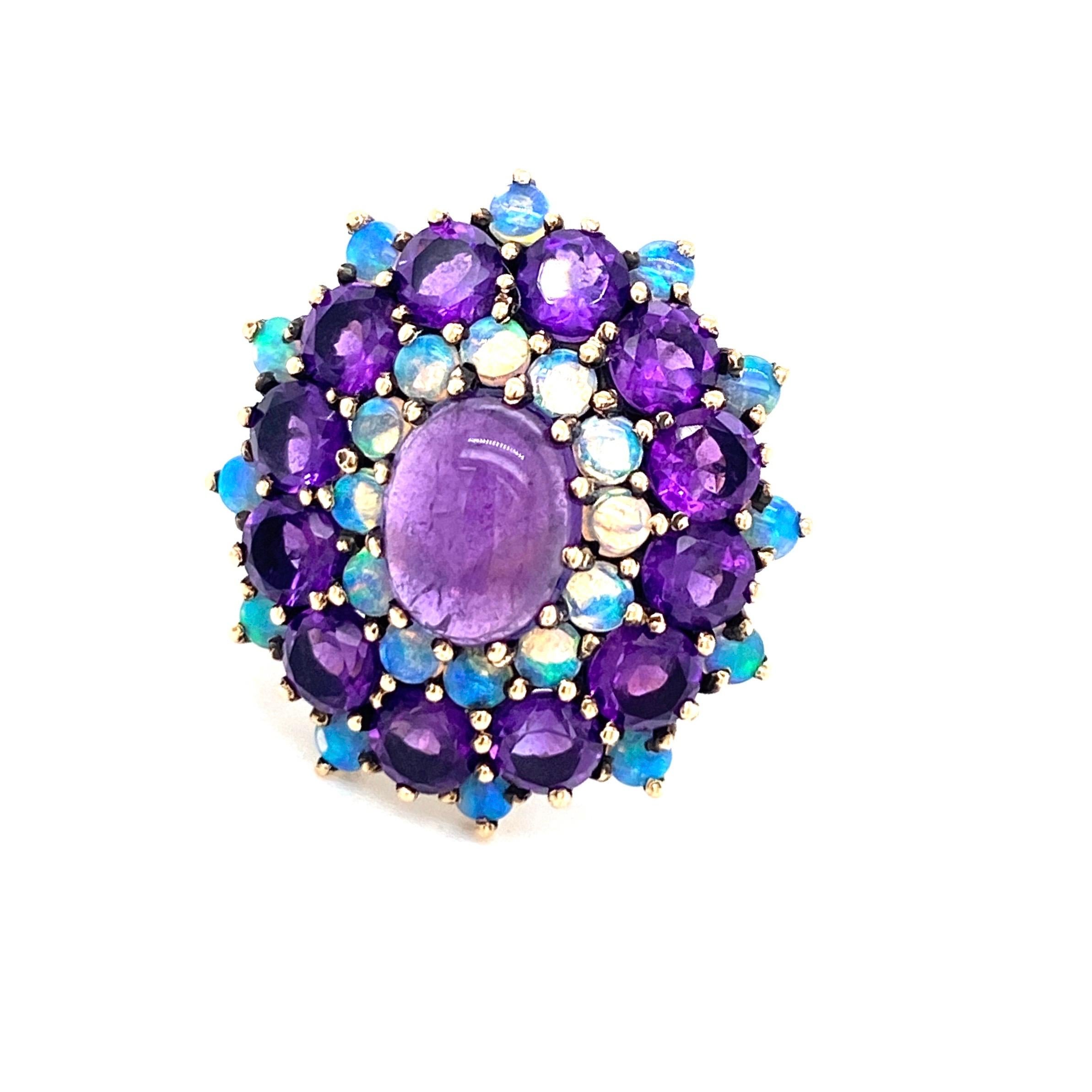 Mixed Cut Amethyst Opal Cocktail Ring Estate Fine Jewelry