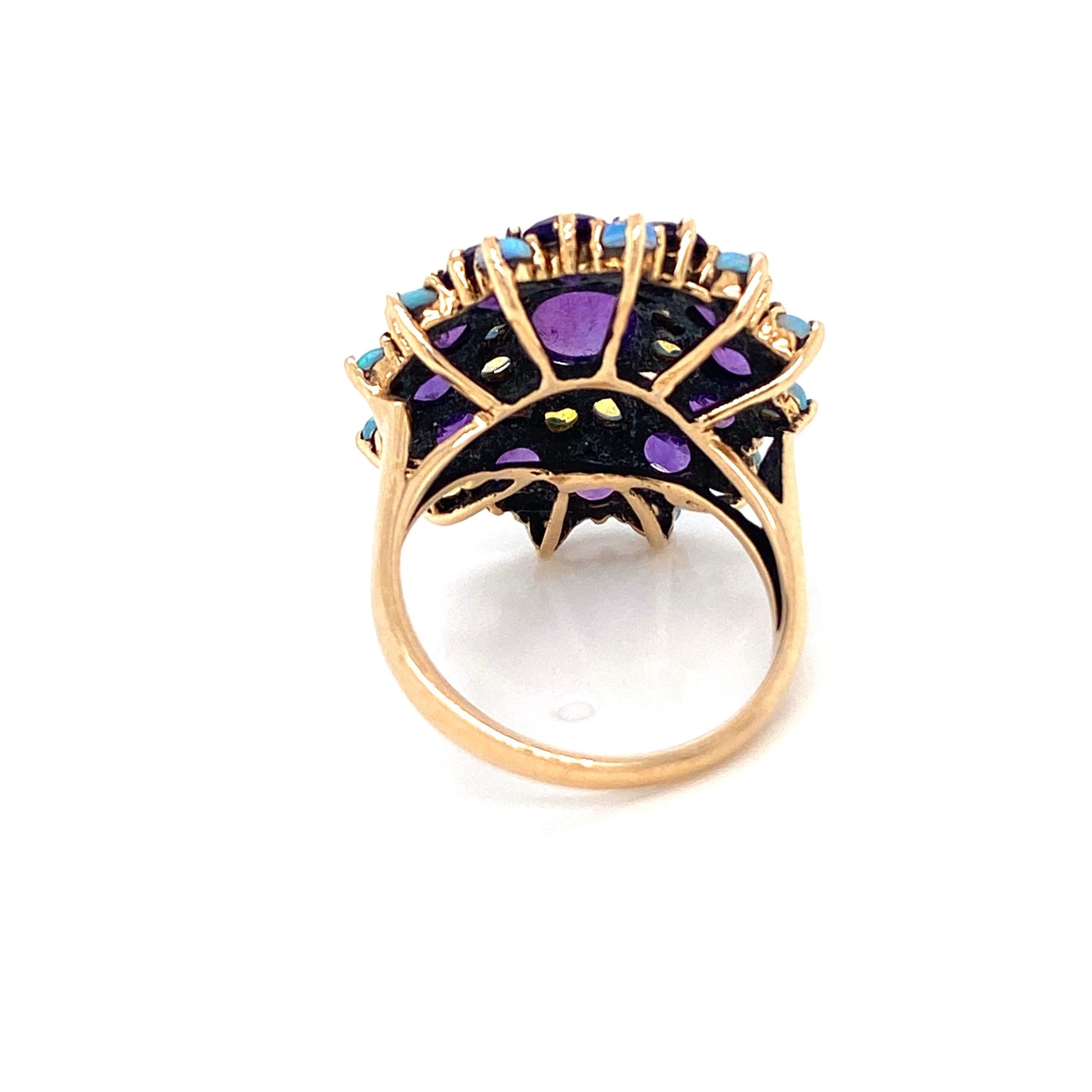 Amethyst Opal Cocktail Ring Estate Fine Jewelry In Excellent Condition In Napoli, Italy