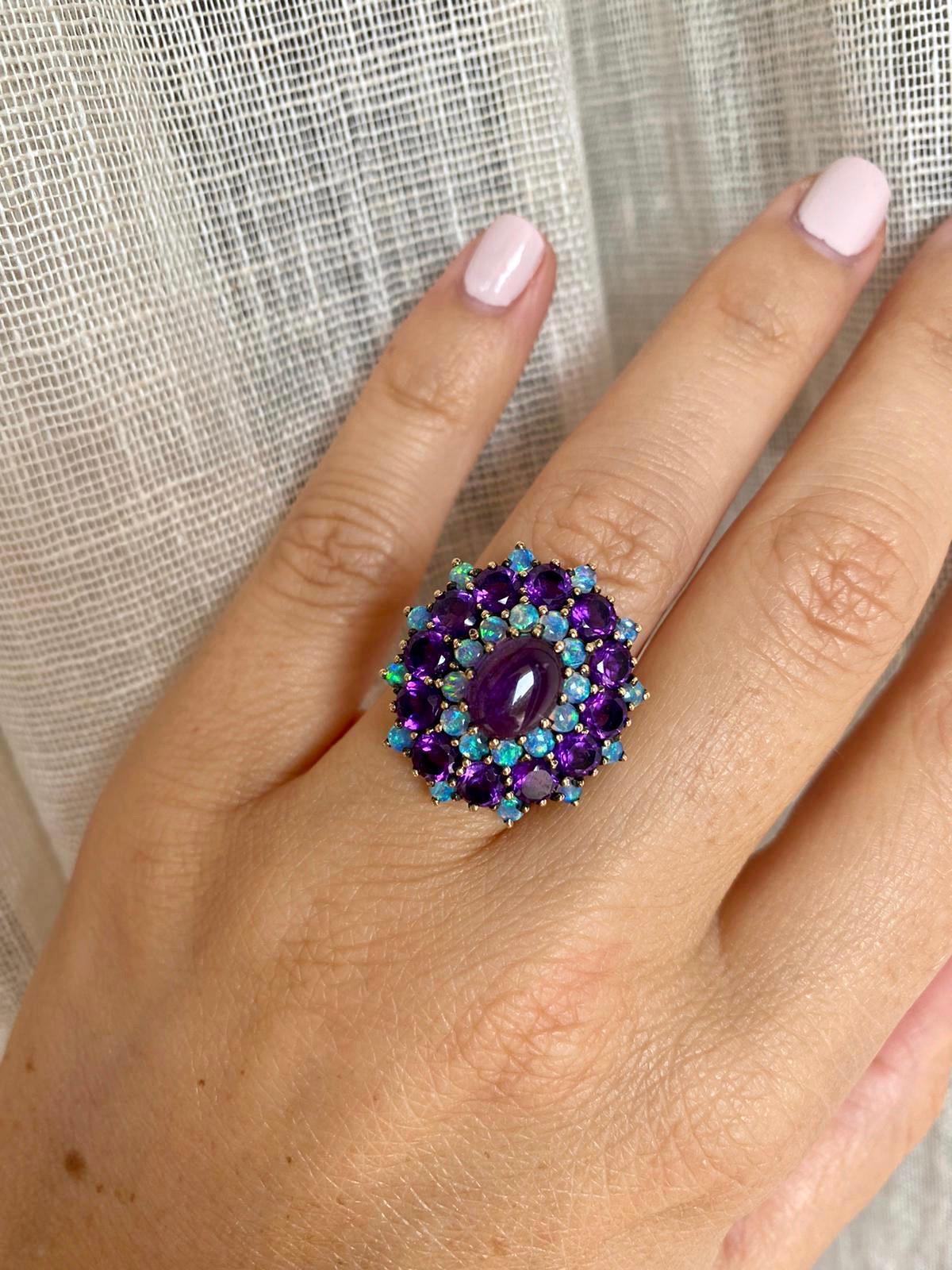 Women's Amethyst Opal Cocktail Ring Estate Fine Jewelry