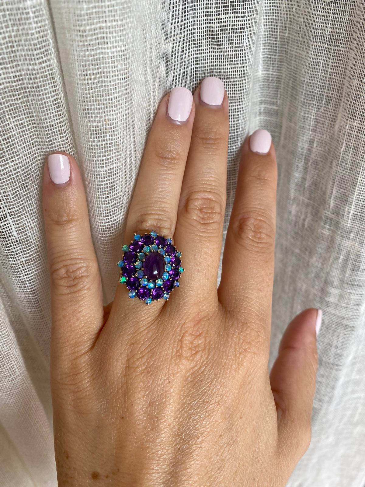 Amethyst Opal Cocktail Ring Estate Fine Jewelry 1