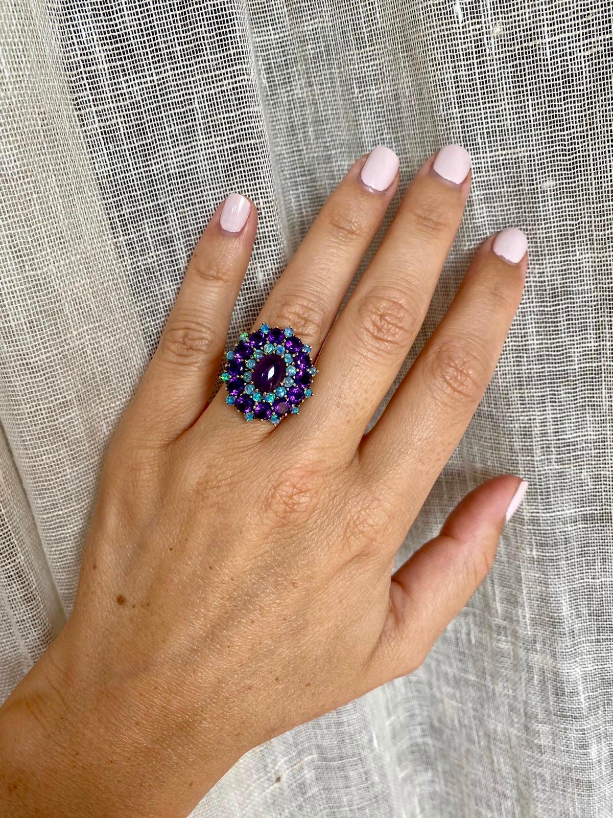 Amethyst Opal Cocktail Ring Estate Fine Jewelry 2