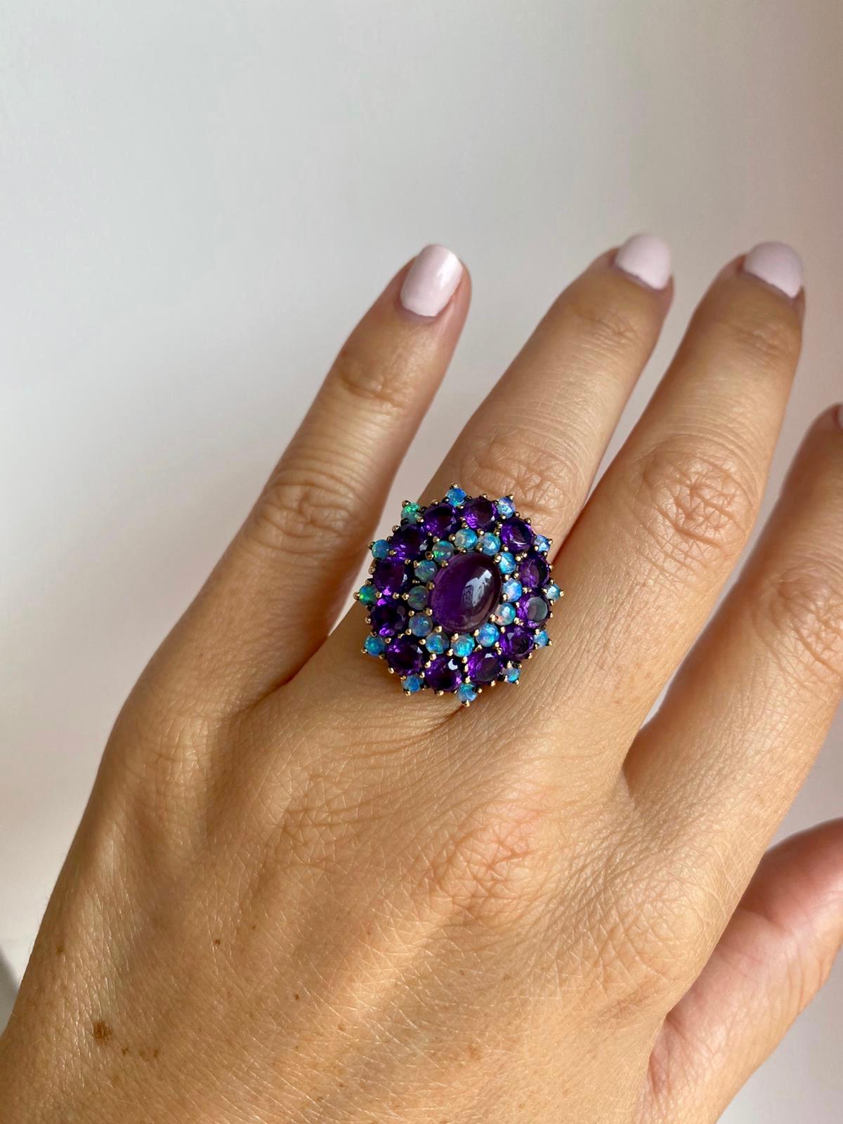 Amethyst Opal Cocktail Ring Estate Fine Jewelry 3