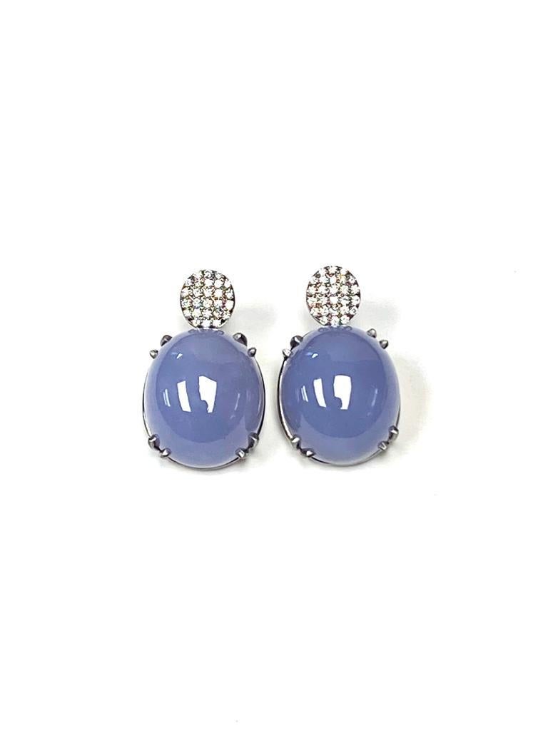 Goshwara Oval Cab Blue Chalcedony And Diamond Earrings 3