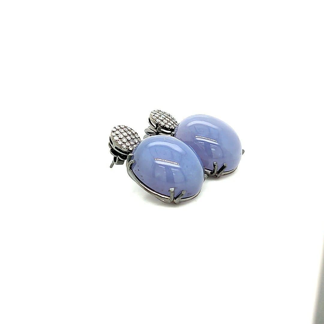 Goshwara Oval Cab Blue Chalcedony And Diamond Earrings 2