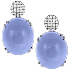 Pendientes Goshwara Oval Cab Calcedonia Azul y Diamante