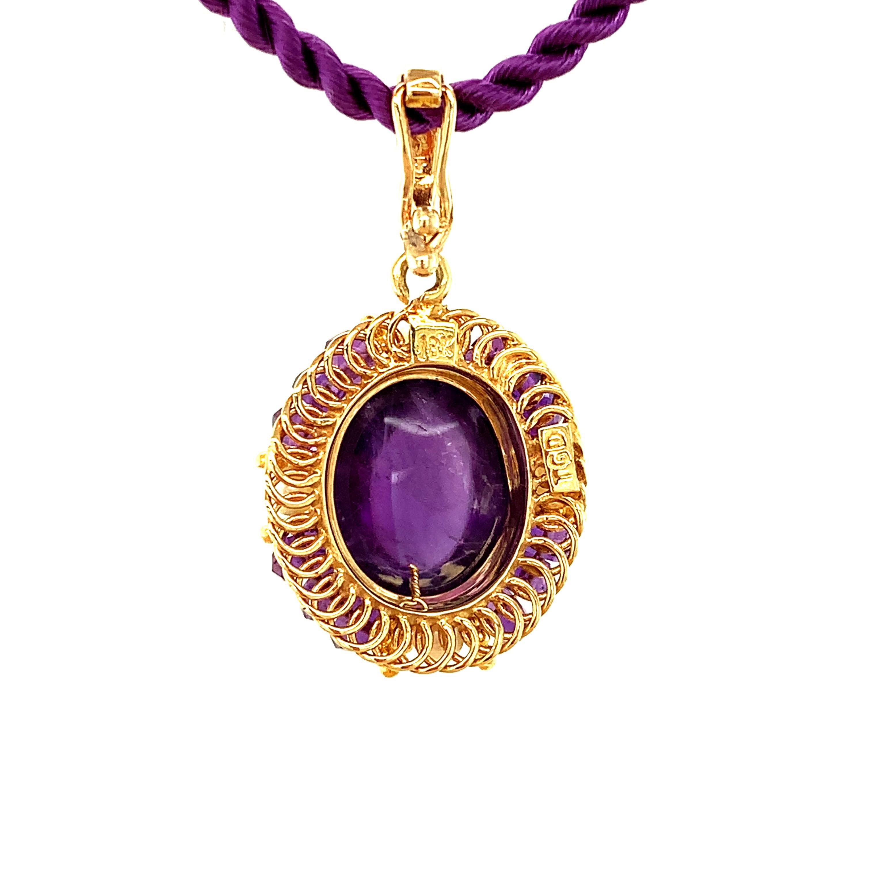 thumbnail image 2 of Handmade African Amethyst Gemstone Pendant - Oval Shape Silver Plated - 3.2" 2 of 5
