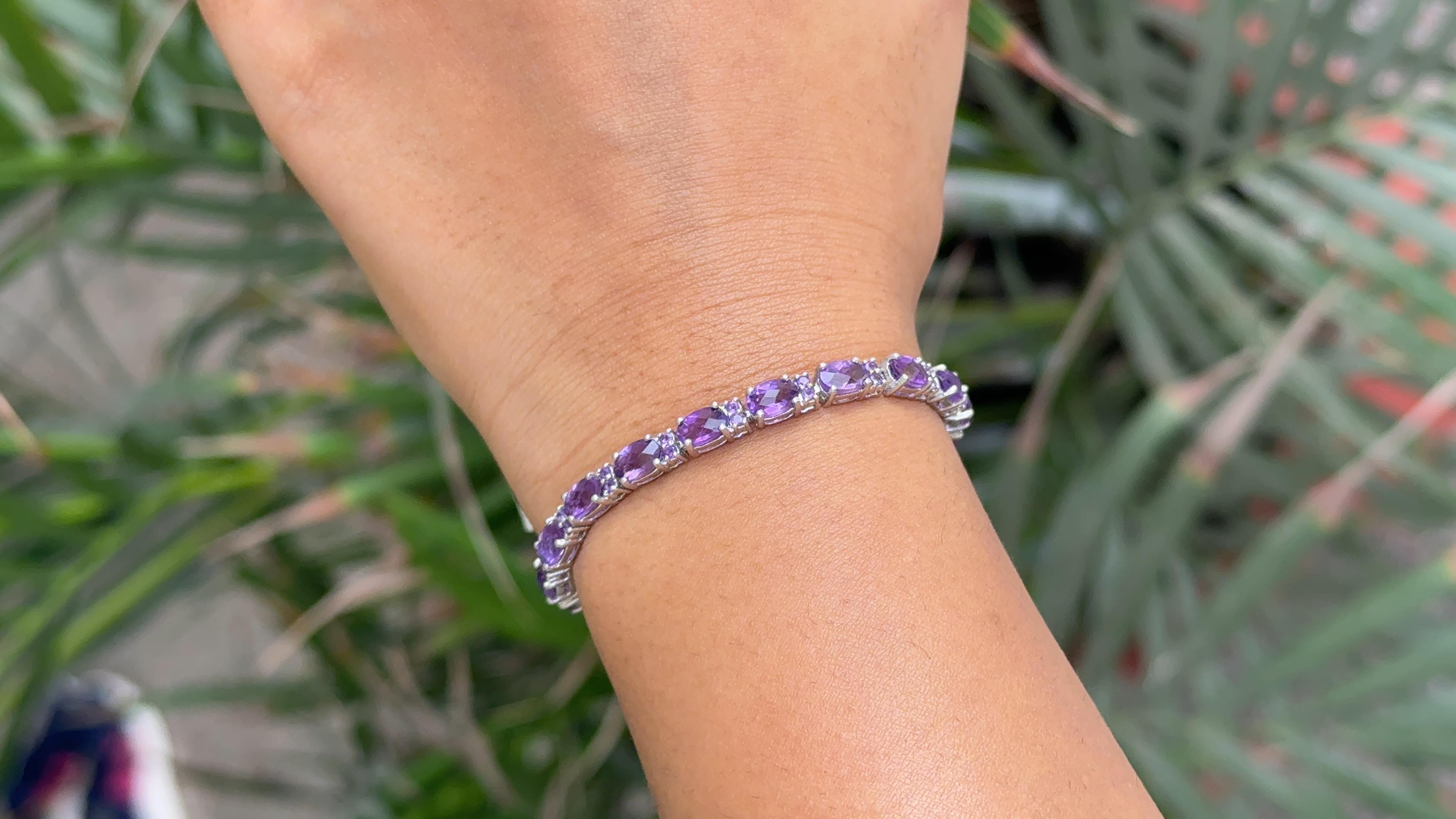 Oval Cut Natural Amethyst 11.15 Carat Tennis Bracelet in 925 Silver Handmade Jewelry For Sale