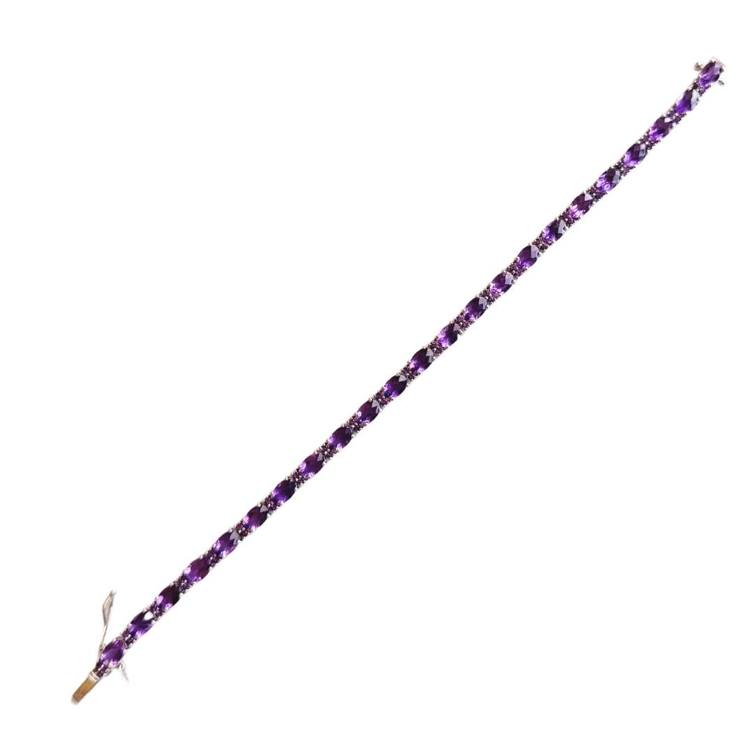 Natural Amethyst 11.15 Carat Tennis Bracelet in 925 Silver Handmade Jewelry In New Condition For Sale In New York, NY