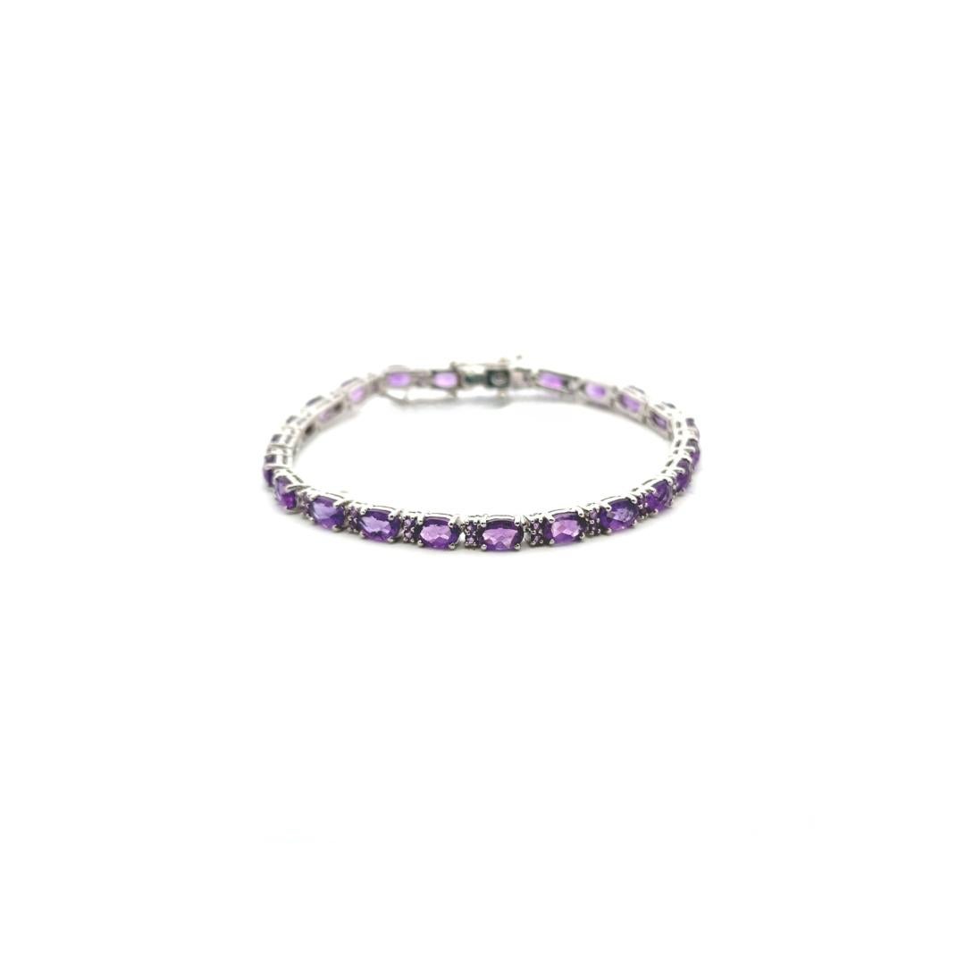 Women's Natural Amethyst 11.15 Carat Tennis Bracelet in 925 Silver Handmade Jewelry For Sale