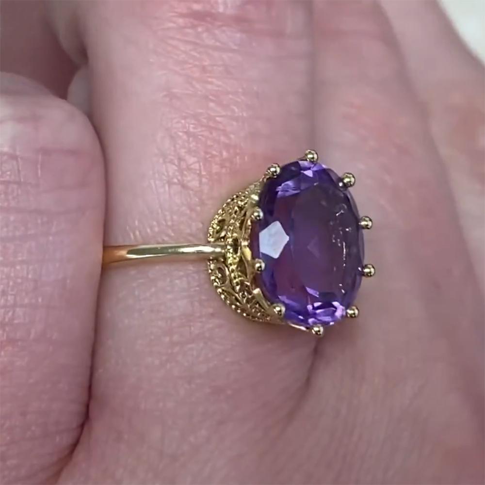 Art déco Bague couronne en or jaune 18 carats, améthyste de taille ovale (environ 3,30 carats) en vente