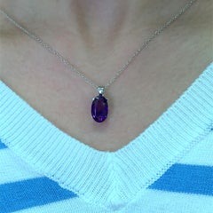 Amethyst oval cut pendant necklace 18k white gold