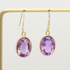 Amethyst Oval Earrings 14K Yellow Gold platted over .925  Silver.