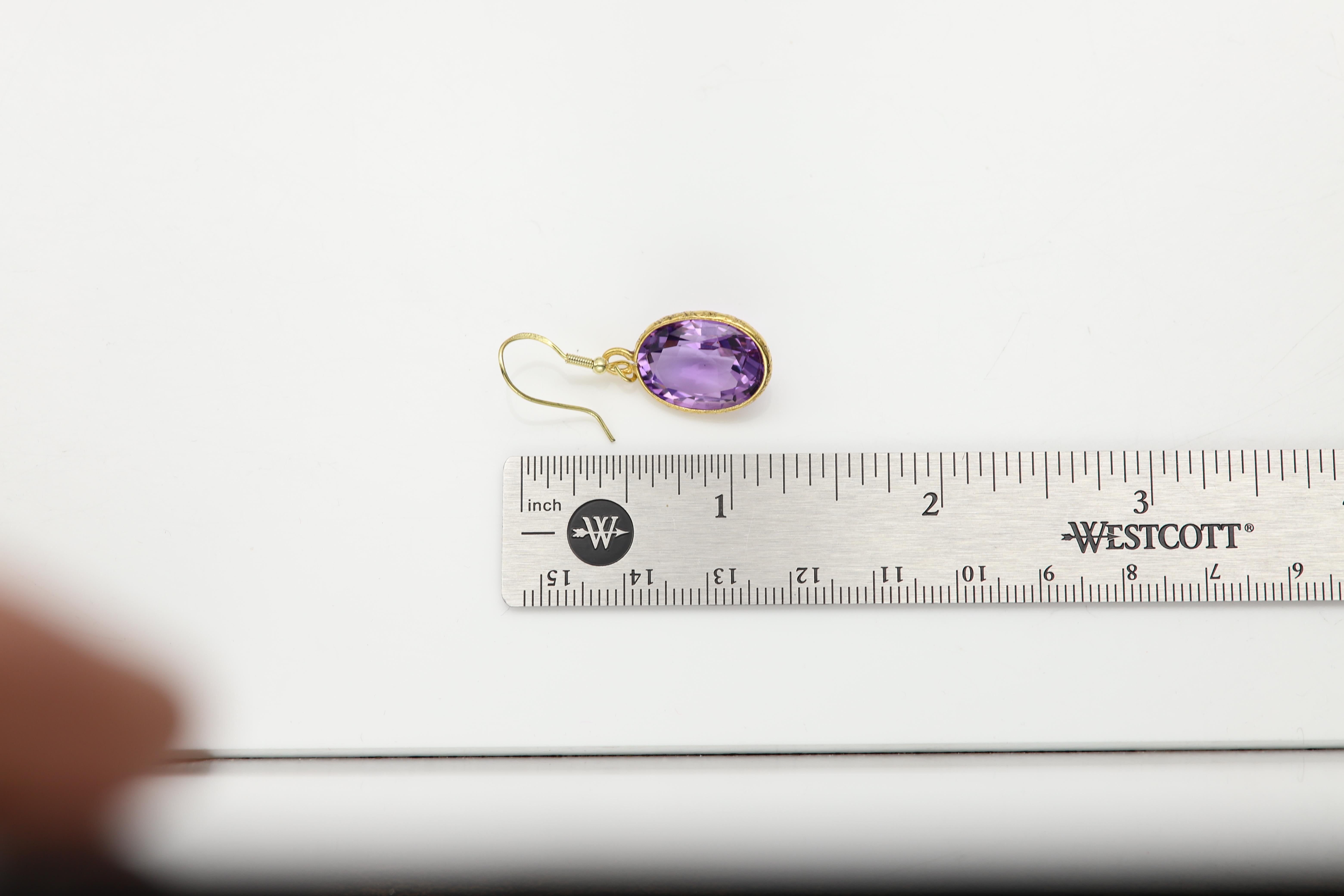 Orecchini ovali di ametista in oro giallo 14K placcato su .925  Silver. in vendita 3
