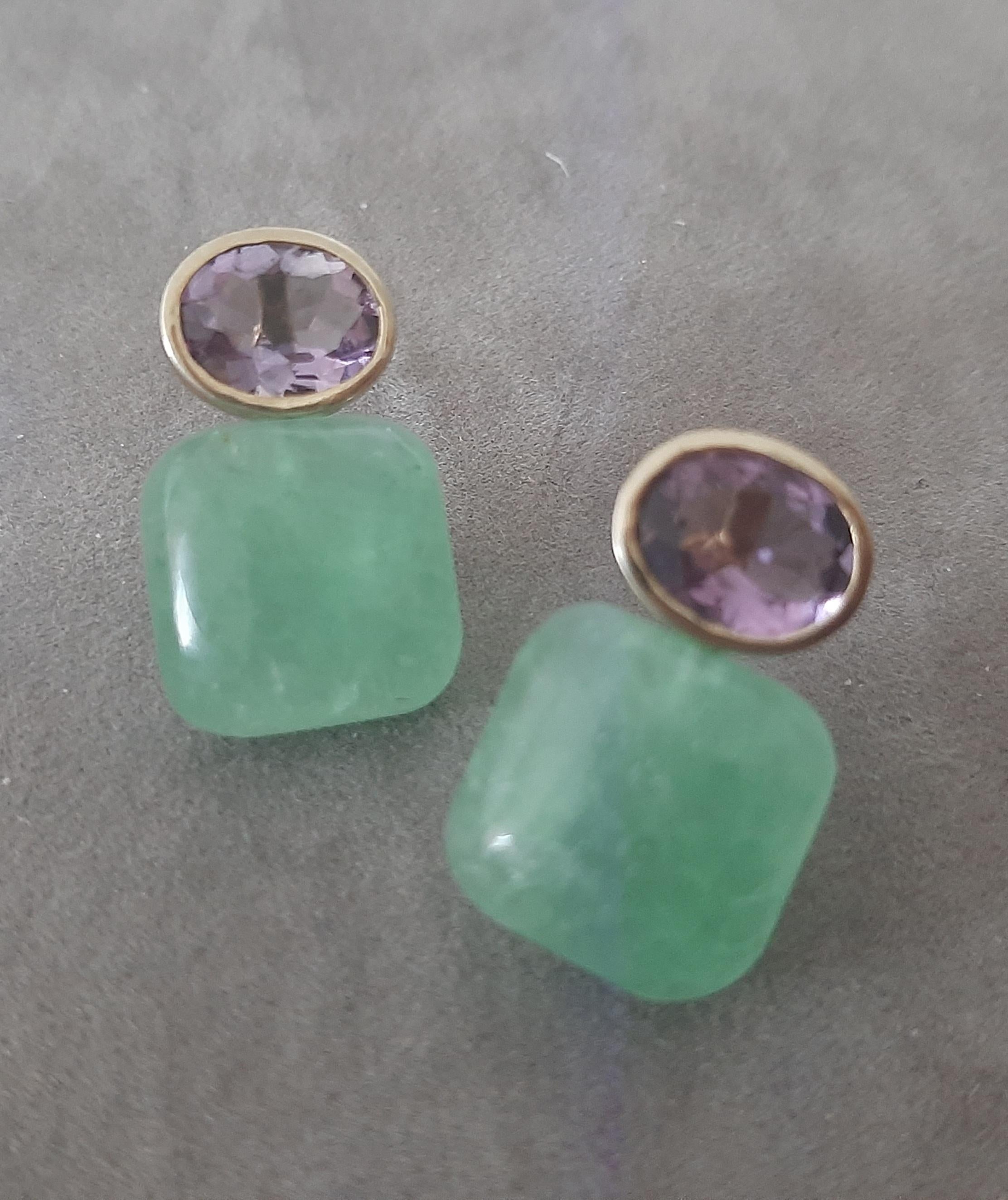 Orecchini con ametista ovale sfaccettata in oro massiccio, avventurina verde a forma di cuscino in vendita 4