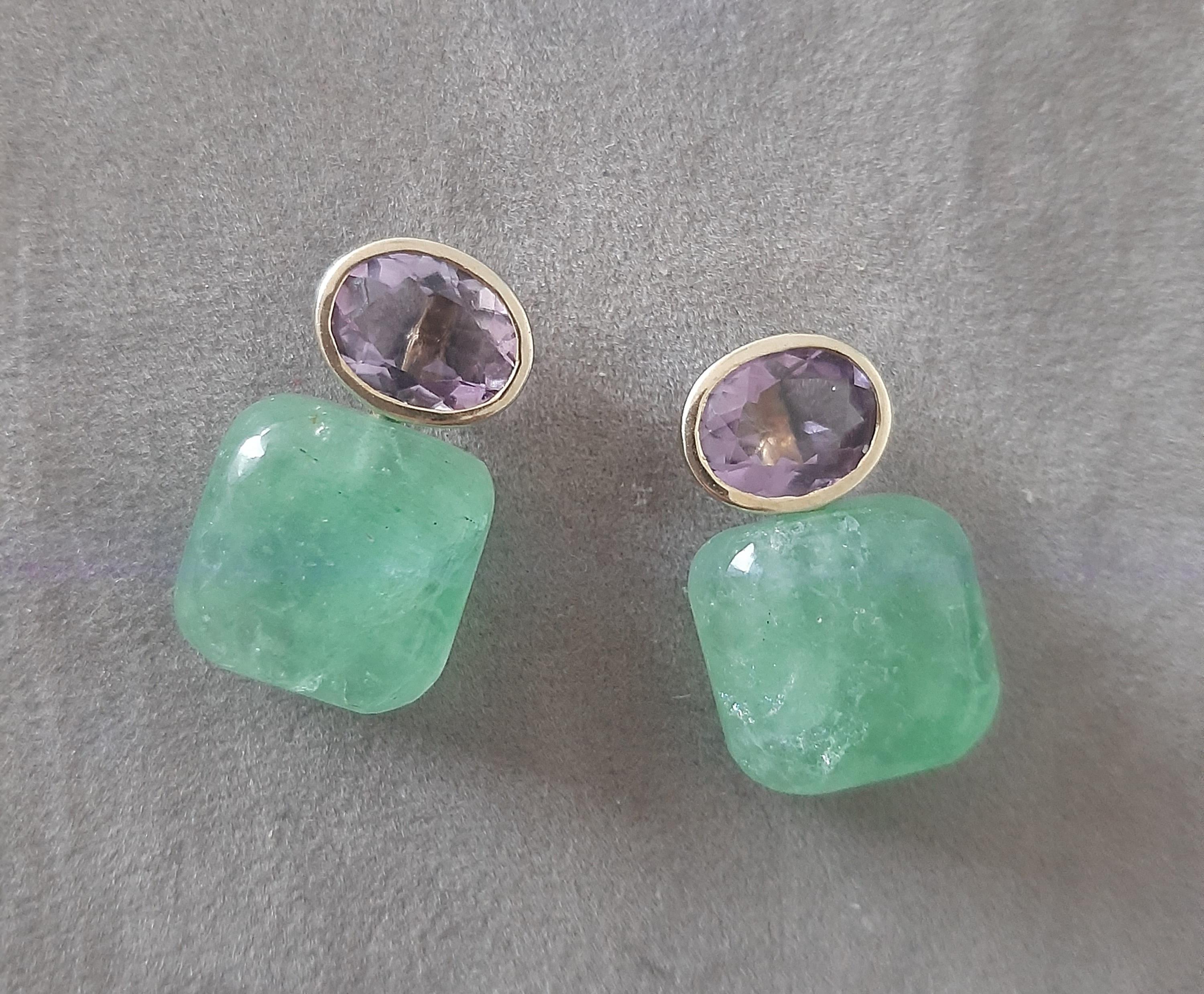Orecchini con ametista ovale sfaccettata in oro massiccio, avventurina verde a forma di cuscino in vendita 5