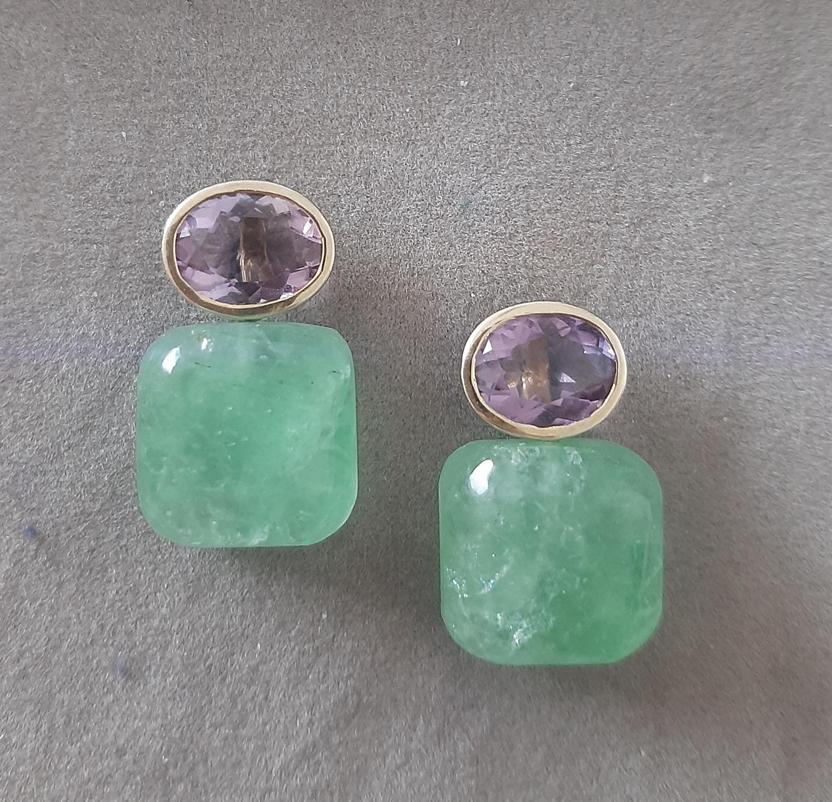 Orecchini con ametista ovale sfaccettata in oro massiccio, avventurina verde a forma di cuscino in vendita 6