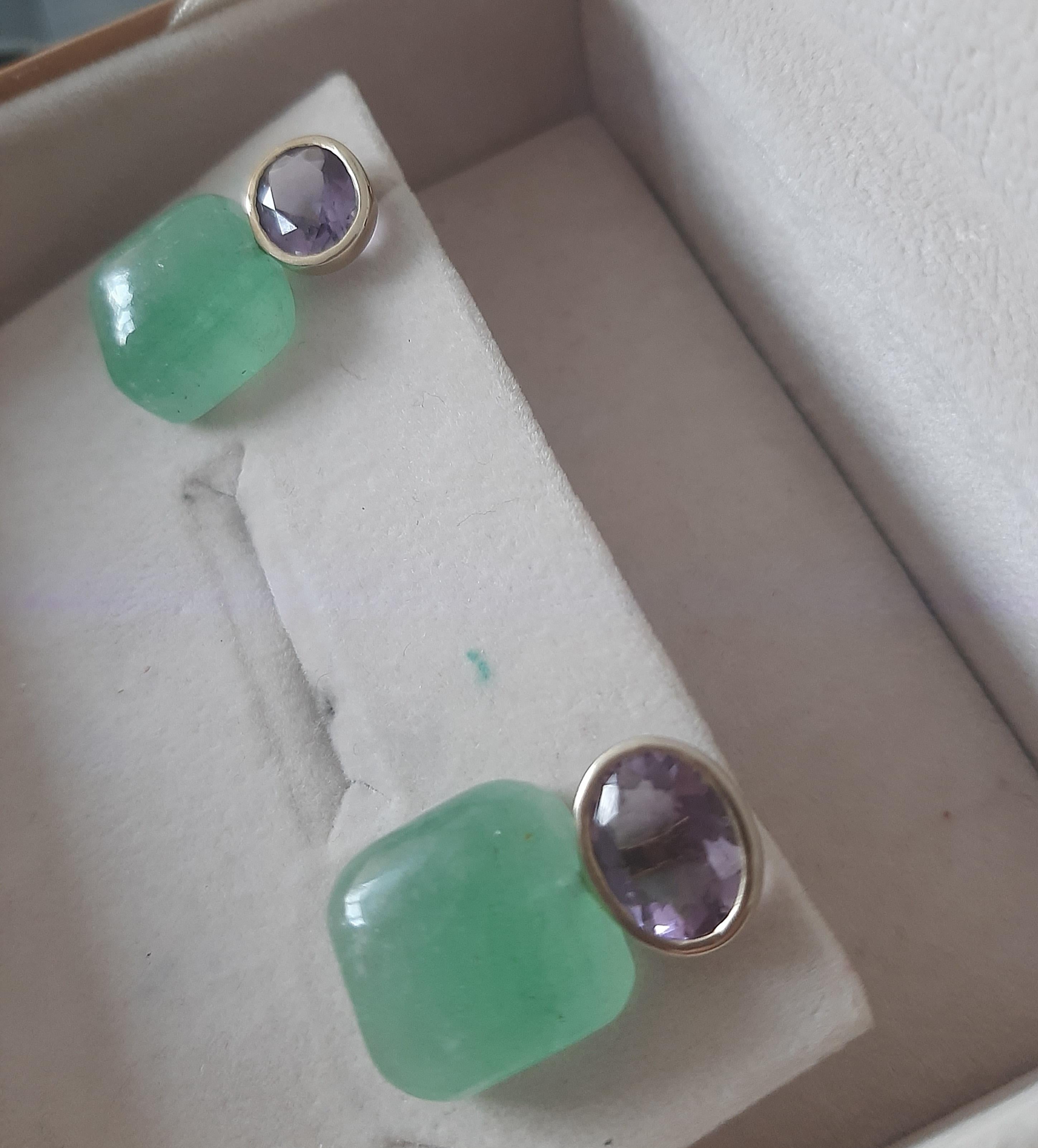 Orecchini con ametista ovale sfaccettata in oro massiccio, avventurina verde a forma di cuscino In condizioni Nuovo in vendita a Bangkok, TH
