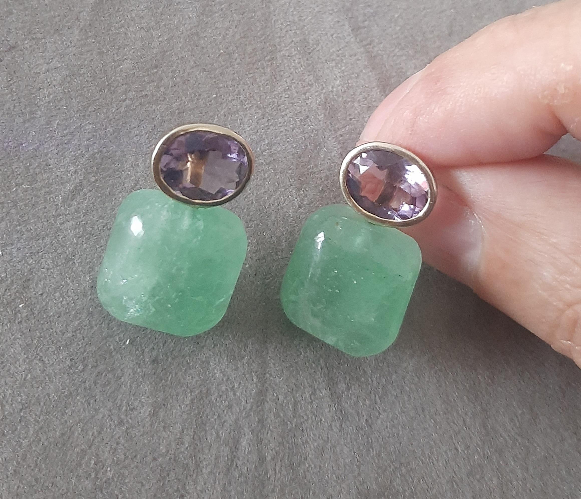 Orecchini con ametista ovale sfaccettata in oro massiccio, avventurina verde a forma di cuscino in vendita 1