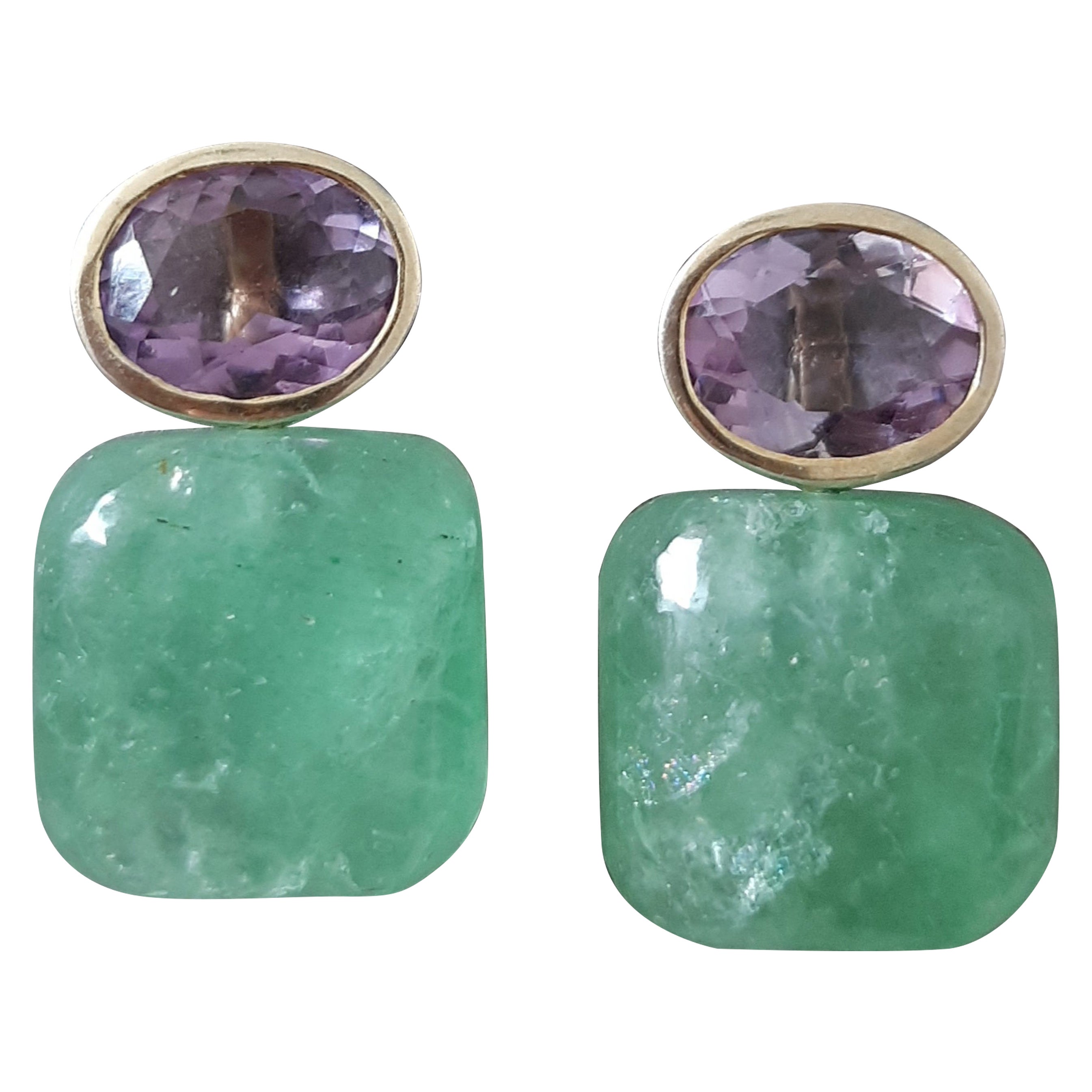 Amethyst Oval Facettiert Massiv Gold Grüner Aventurin Kissenform Ohrstecker