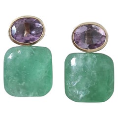 Amethyst Oval Facettiert Massiv Gold Grüner Aventurin Kissenform Ohrstecker