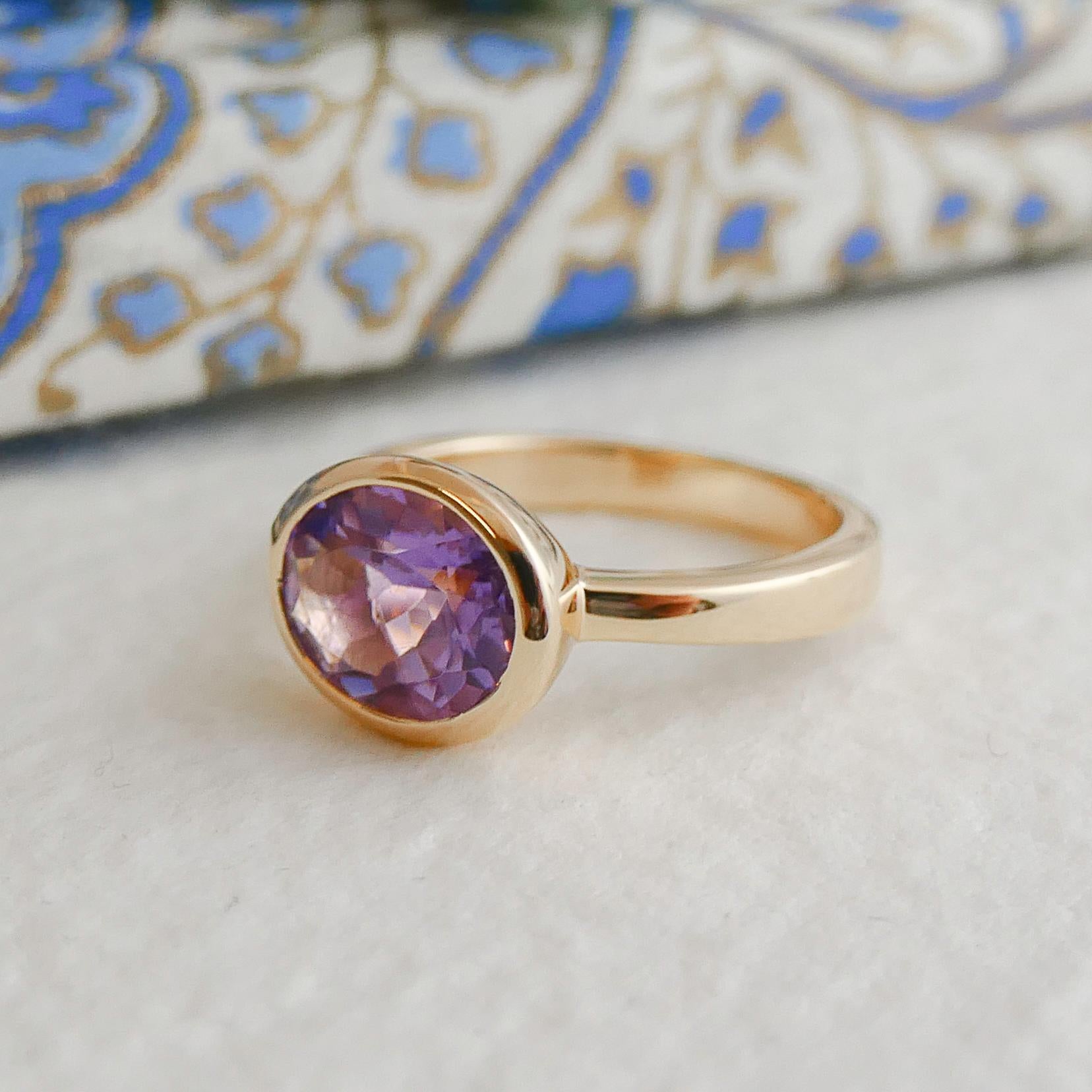 Amethyst Oval Gold Plated Sterling Silver Ring For Sale 1