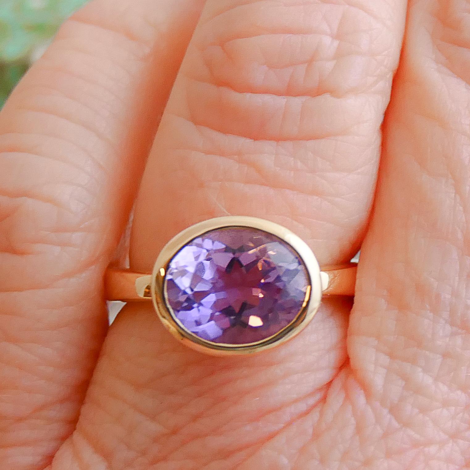Amethyst Oval Gold Plated Sterling Silver Ring For Sale 2