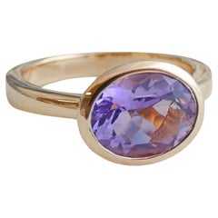 Amethyst Oval Gold Plated Sterling Silver Ring