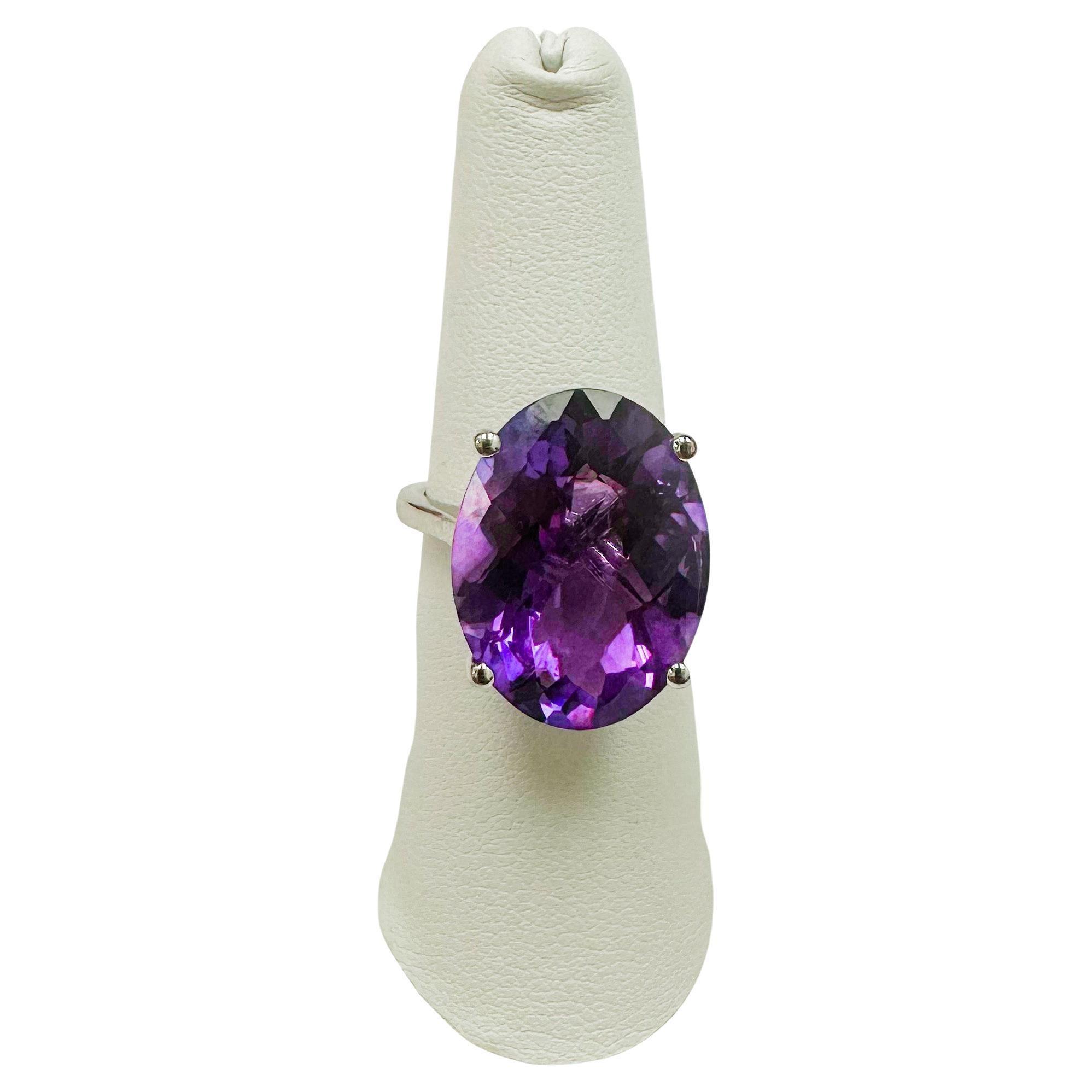 For Sale:  Amethyst Oval Ring in Sterling Silver 4