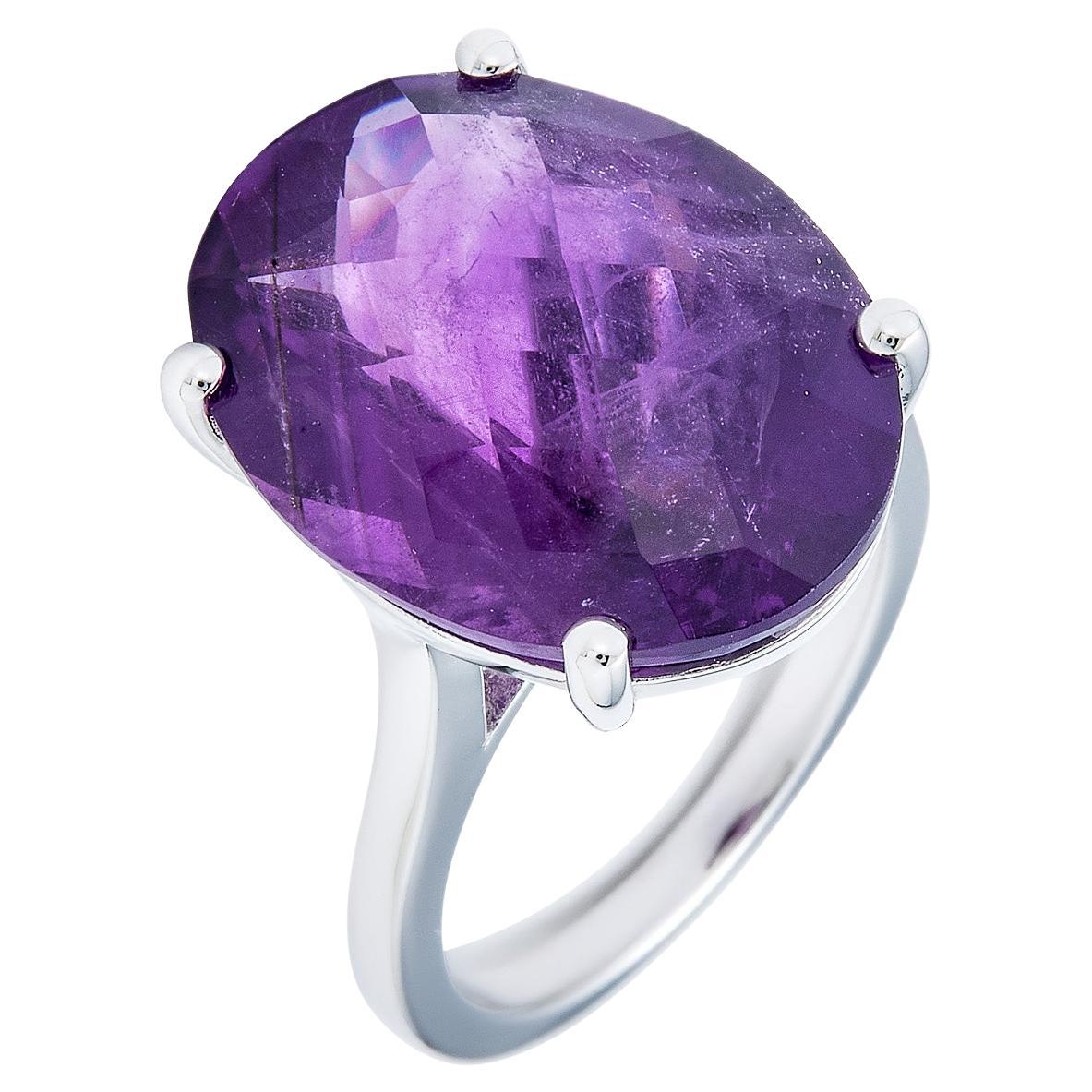 Anillo oval de amatista en plata de ley