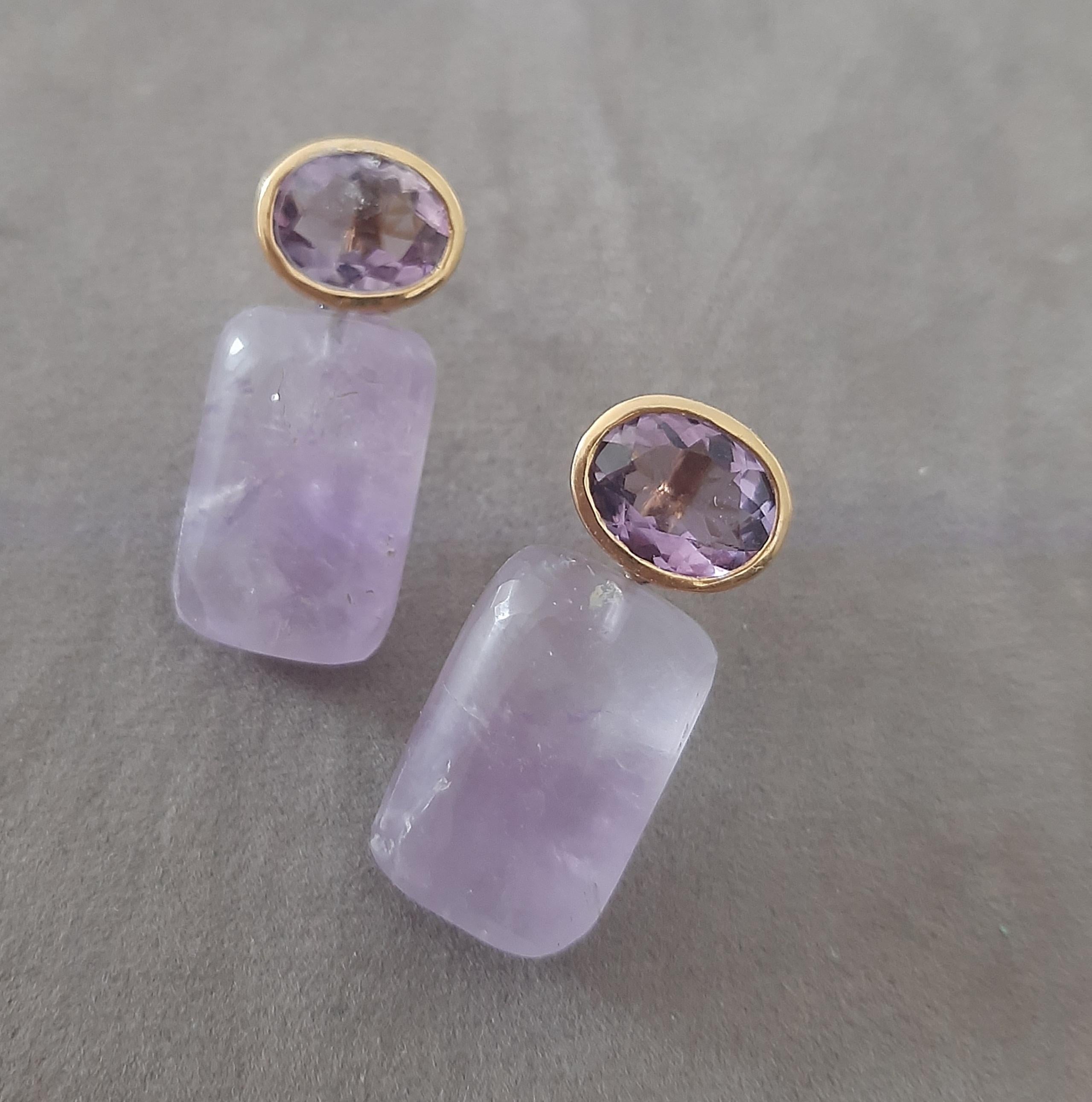 Amethyst Oval Shape Tops Amethyst Rectangular Cabs 14k Solid Gold Stud Earrings For Sale 4