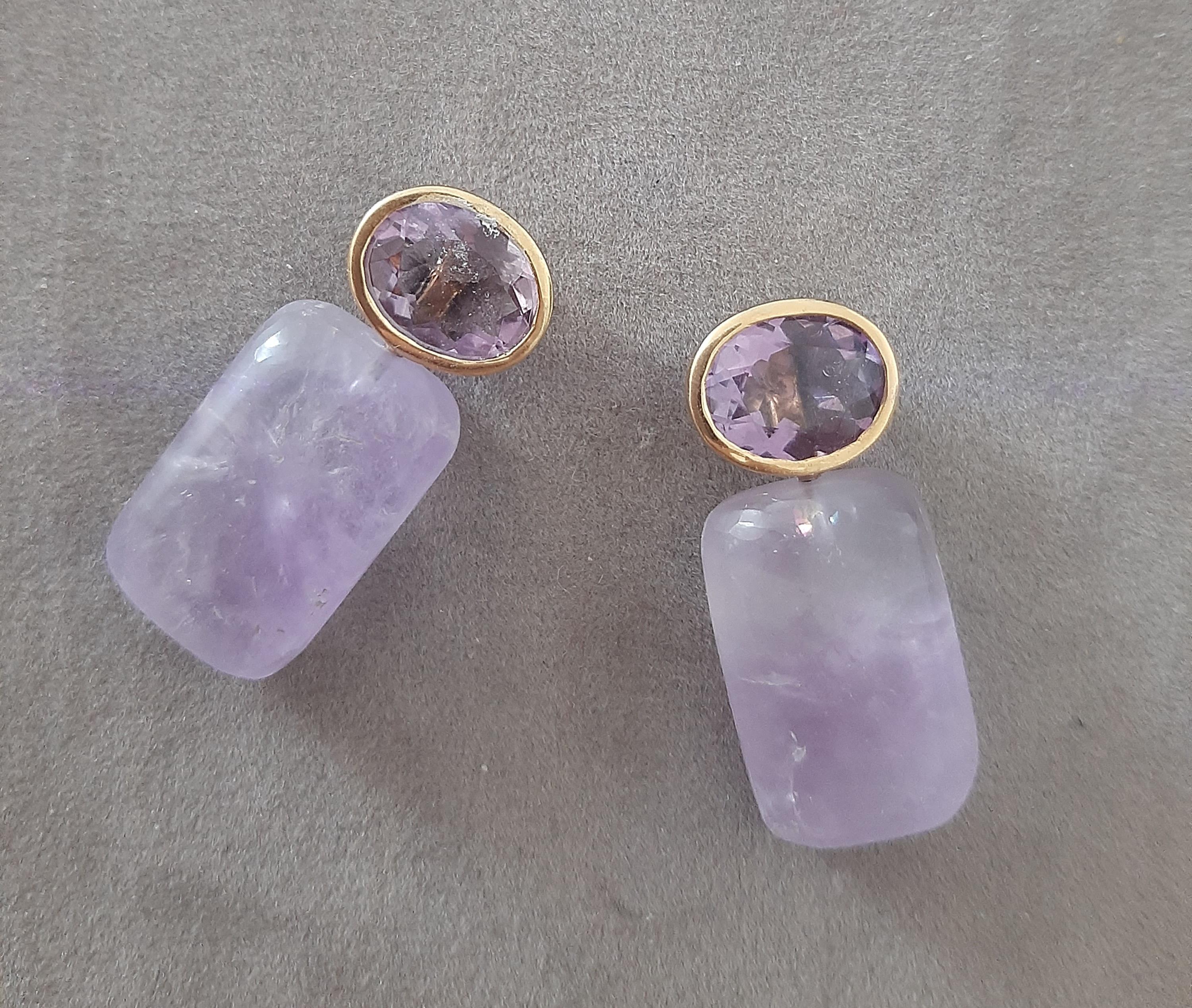 Amethyst Oval Shape Tops Amethyst Rectangular Cabs 14k Solid Gold Stud Earrings For Sale 5
