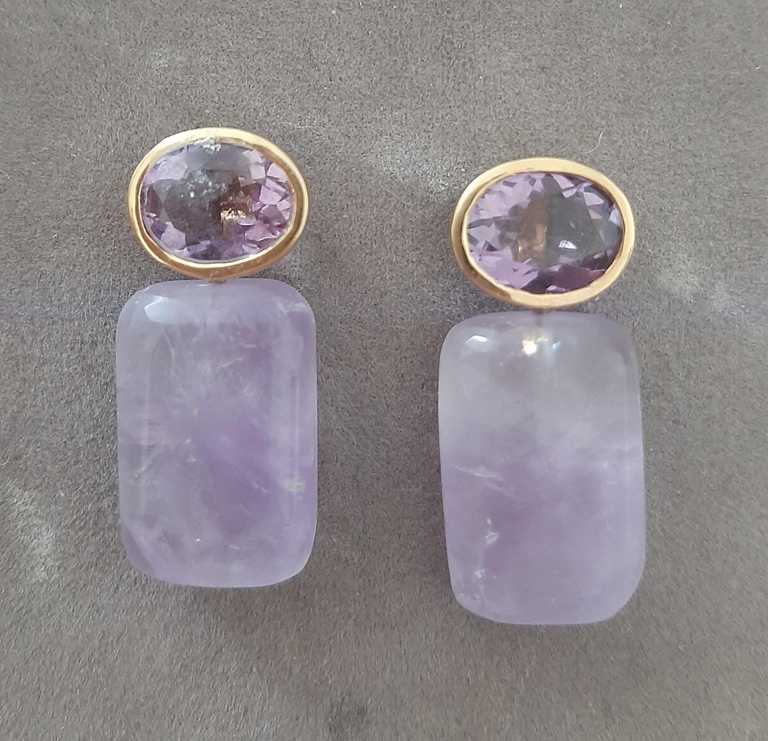 Amethyst Oval Shape Tops Amethyst Rectangular Cabs 14k Solid Gold Stud Earrings For Sale 7