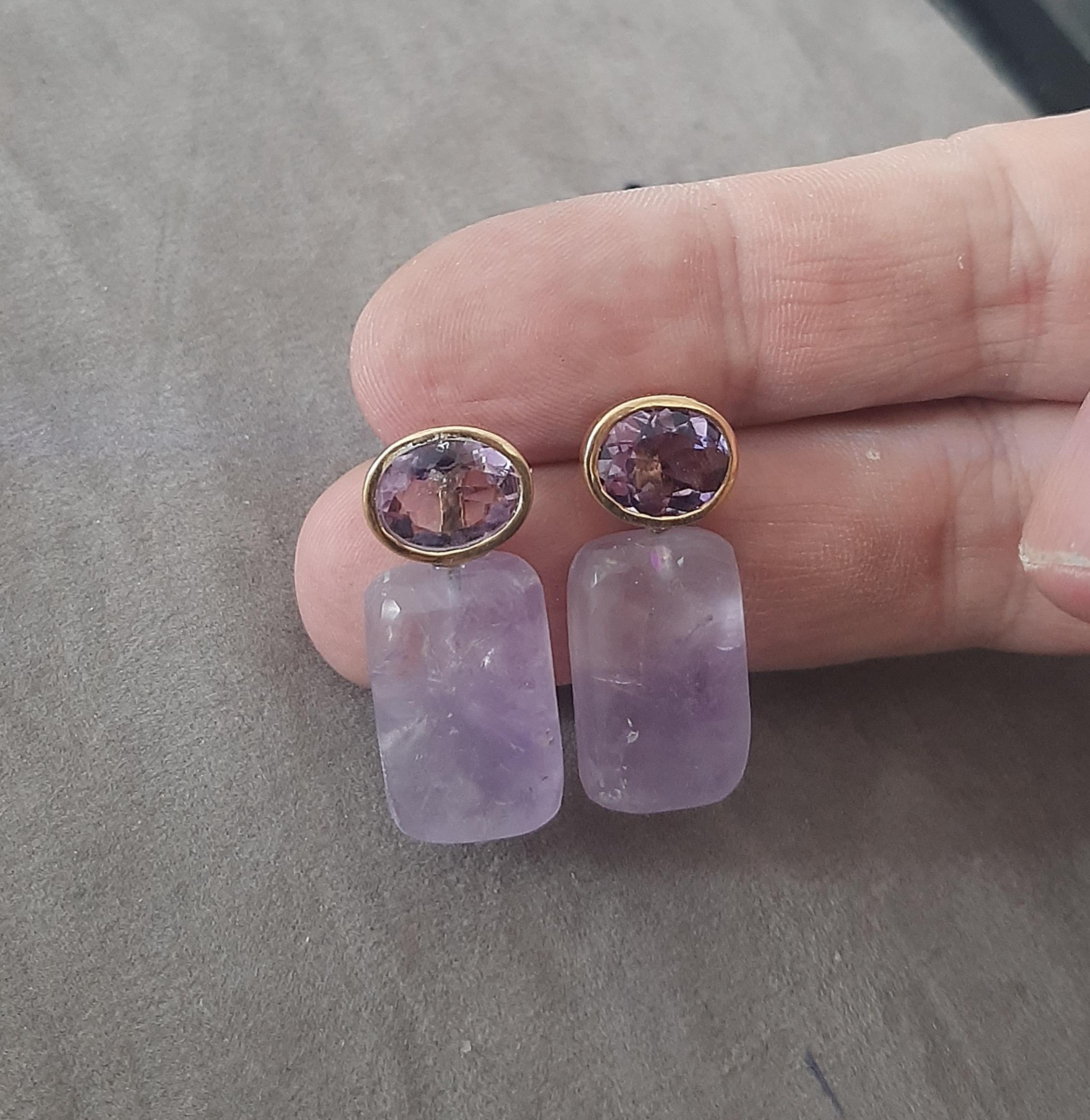 Amethyst Oval Shape Tops Amethyst Rectangular Cabs 14k Solid Gold Stud Earrings For Sale 1