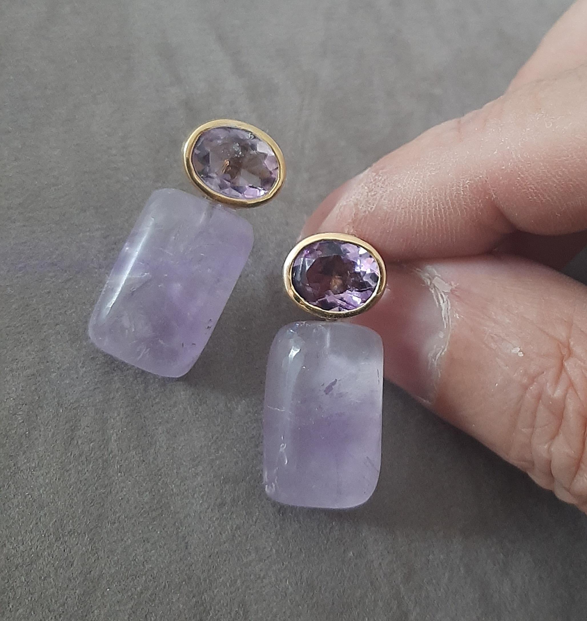 Amethyst Oval Shape Tops Amethyst Rectangular Cabs 14k Solid Gold Stud Earrings For Sale 2