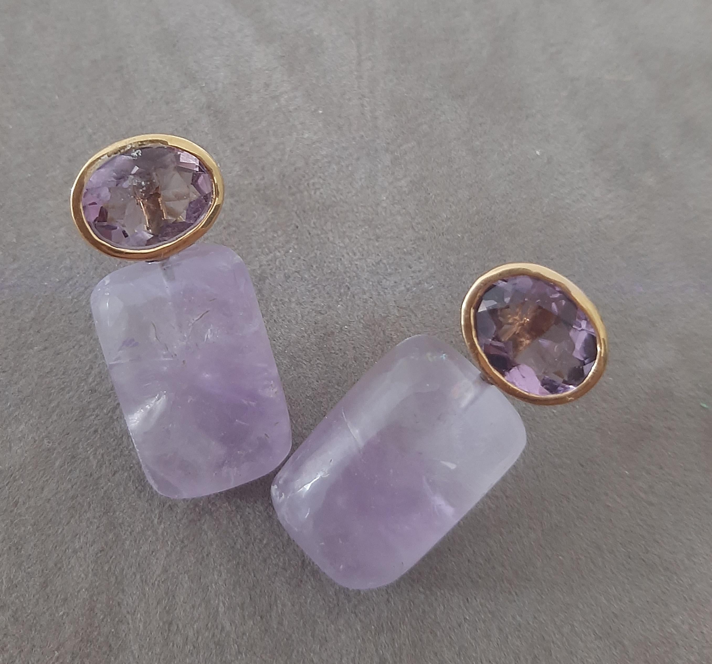 Amethyst Oval Shape Tops Amethyst Rectangular Cabs 14k Solid Gold Stud Earrings For Sale 3