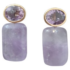 Amethyst Oval Shape Tops Amethyst Rectangular Cabs 14k Solid Gold Stud Earrings