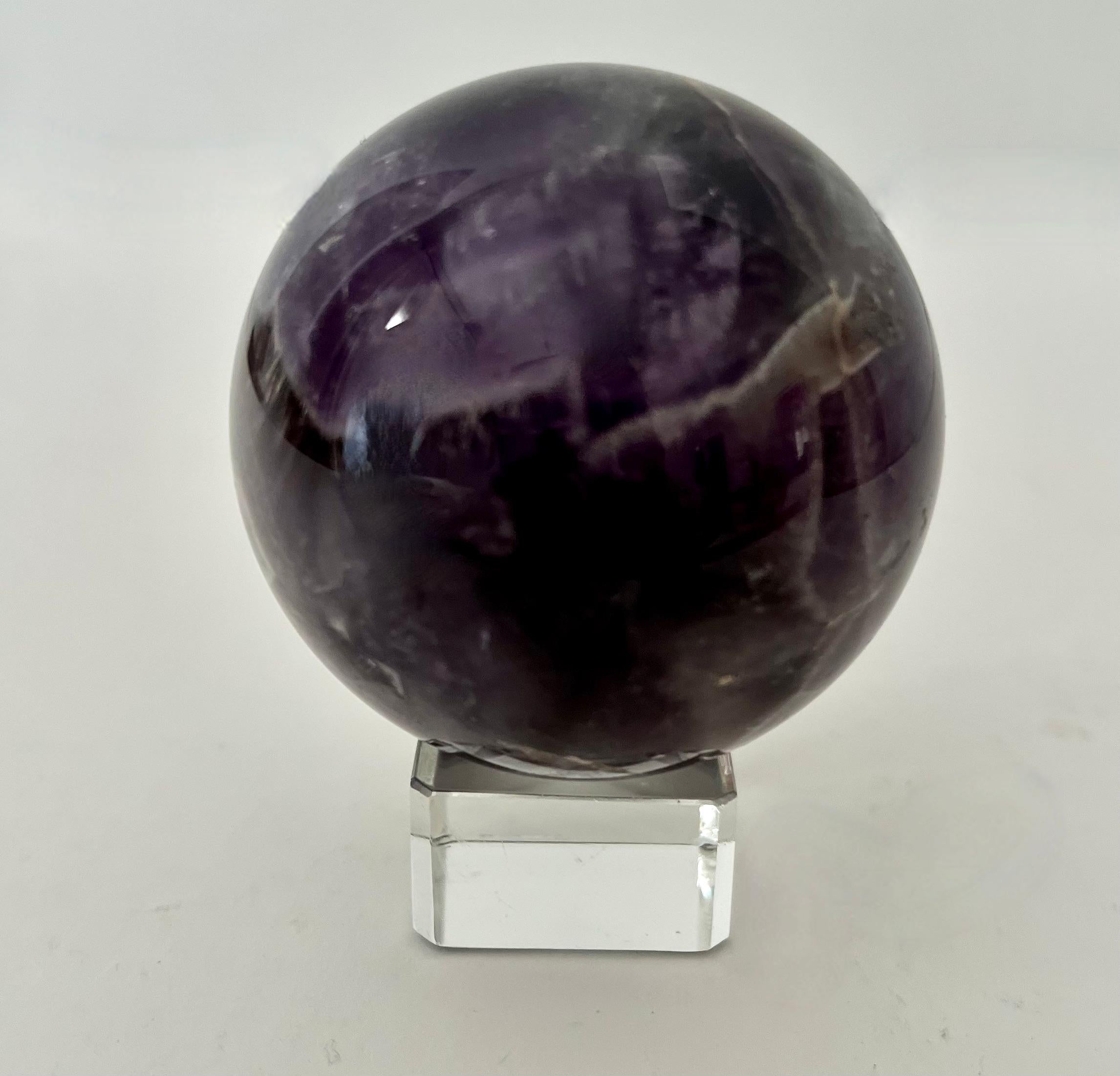 Mid-Century Modern Amethyst Paperweight on Crystal Stand For Sale