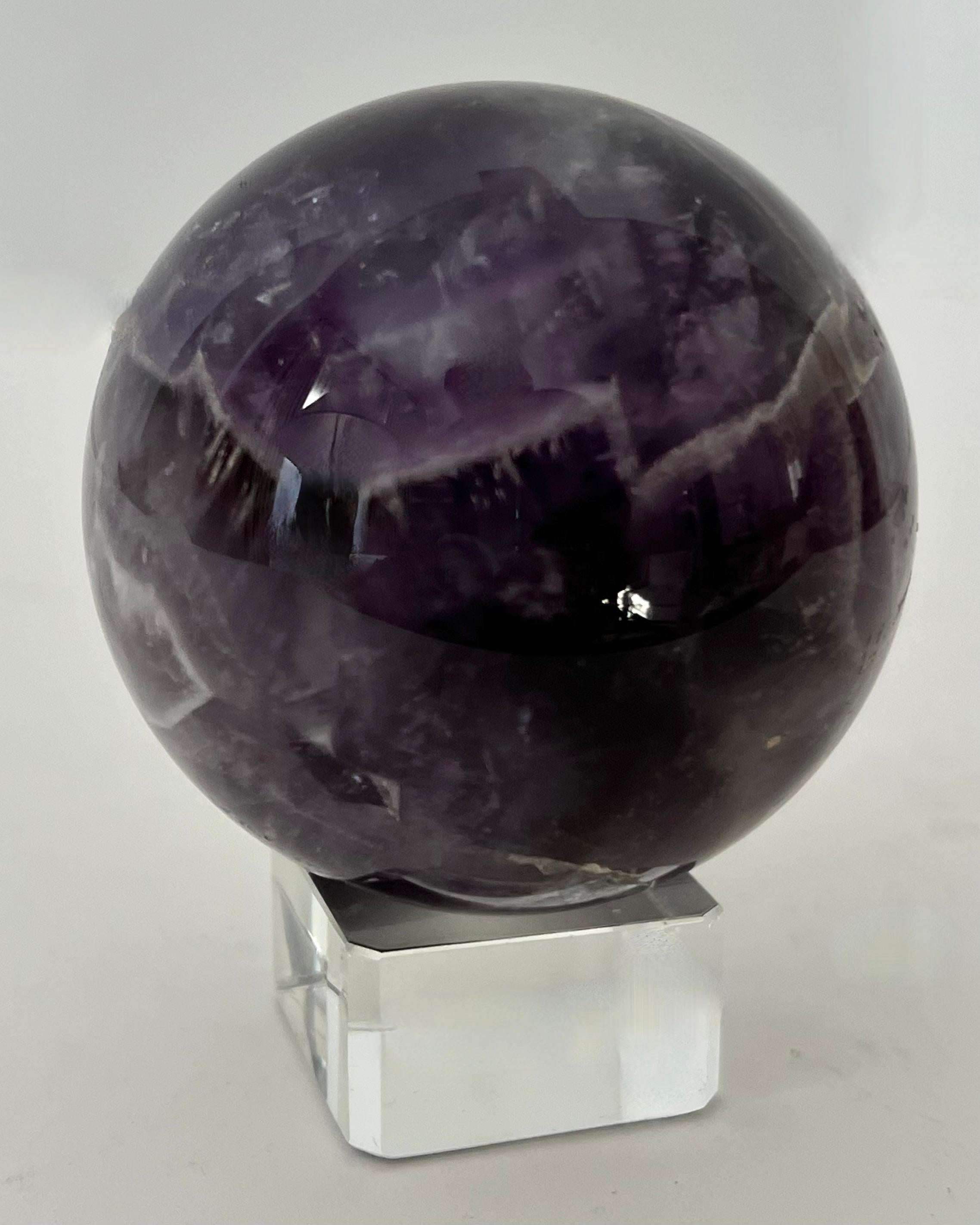Polished Amethyst Paperweight on Crystal Stand For Sale