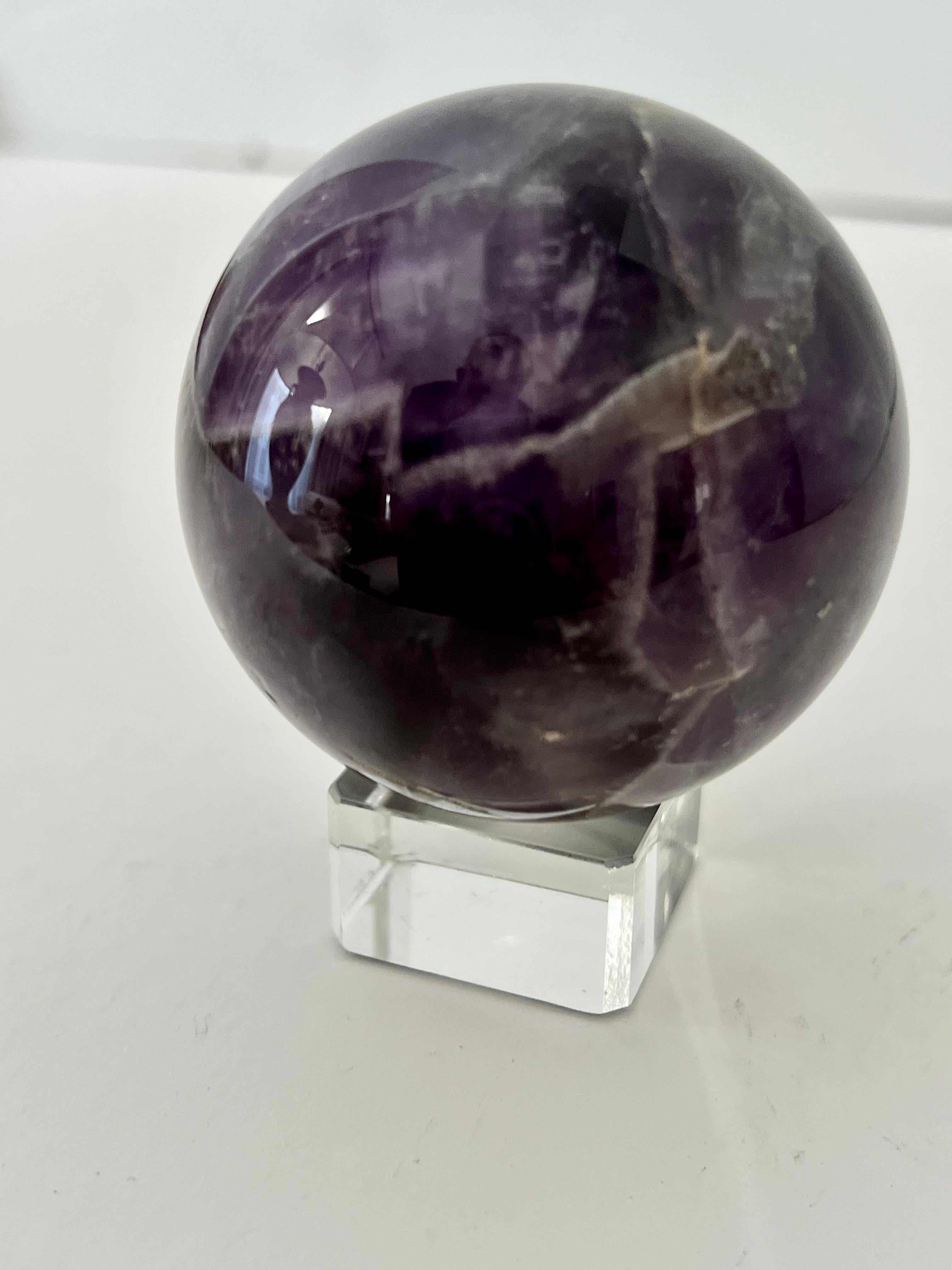 Amethyst Paperweight on Crystal Stand In Good Condition For Sale In Los Angeles, CA