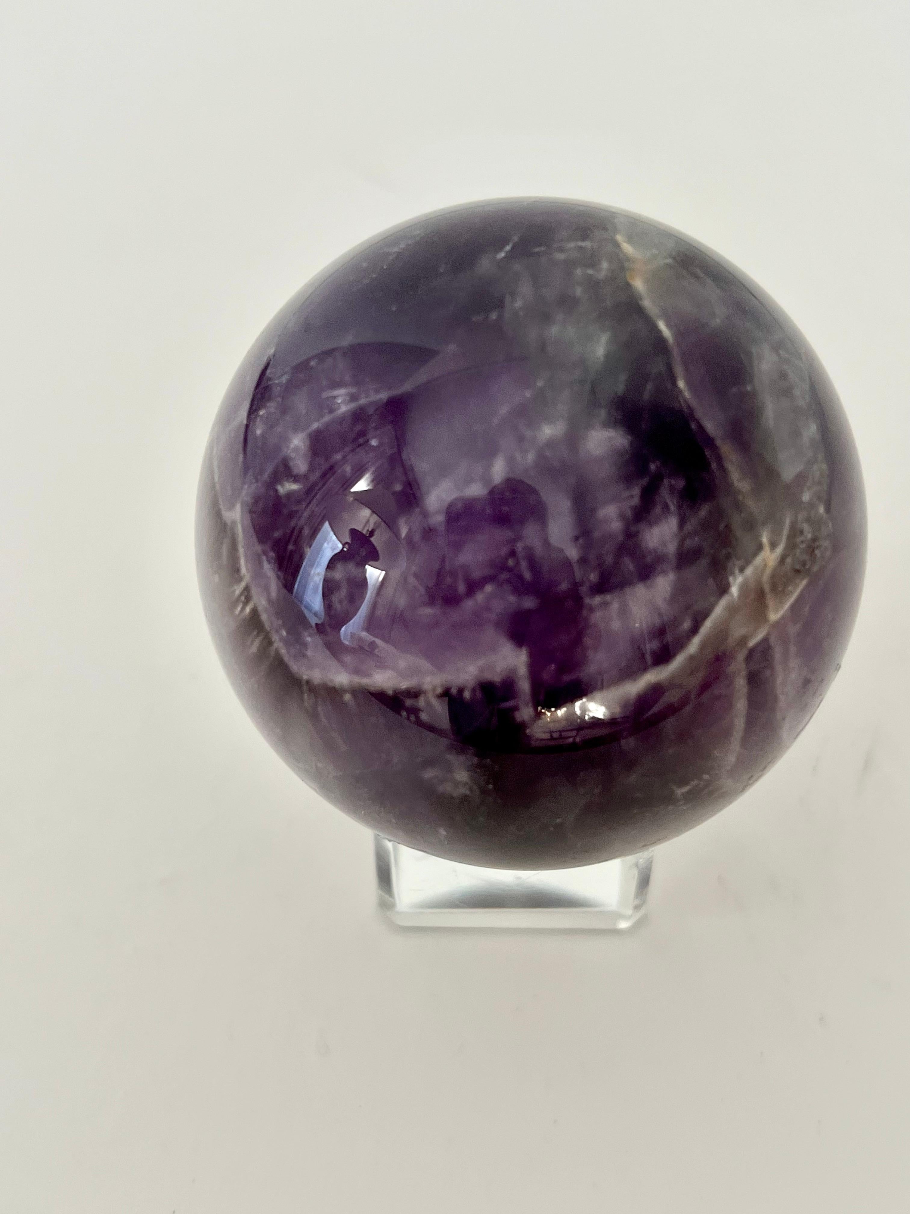 20th Century Amethyst Paperweight on Crystal Stand For Sale