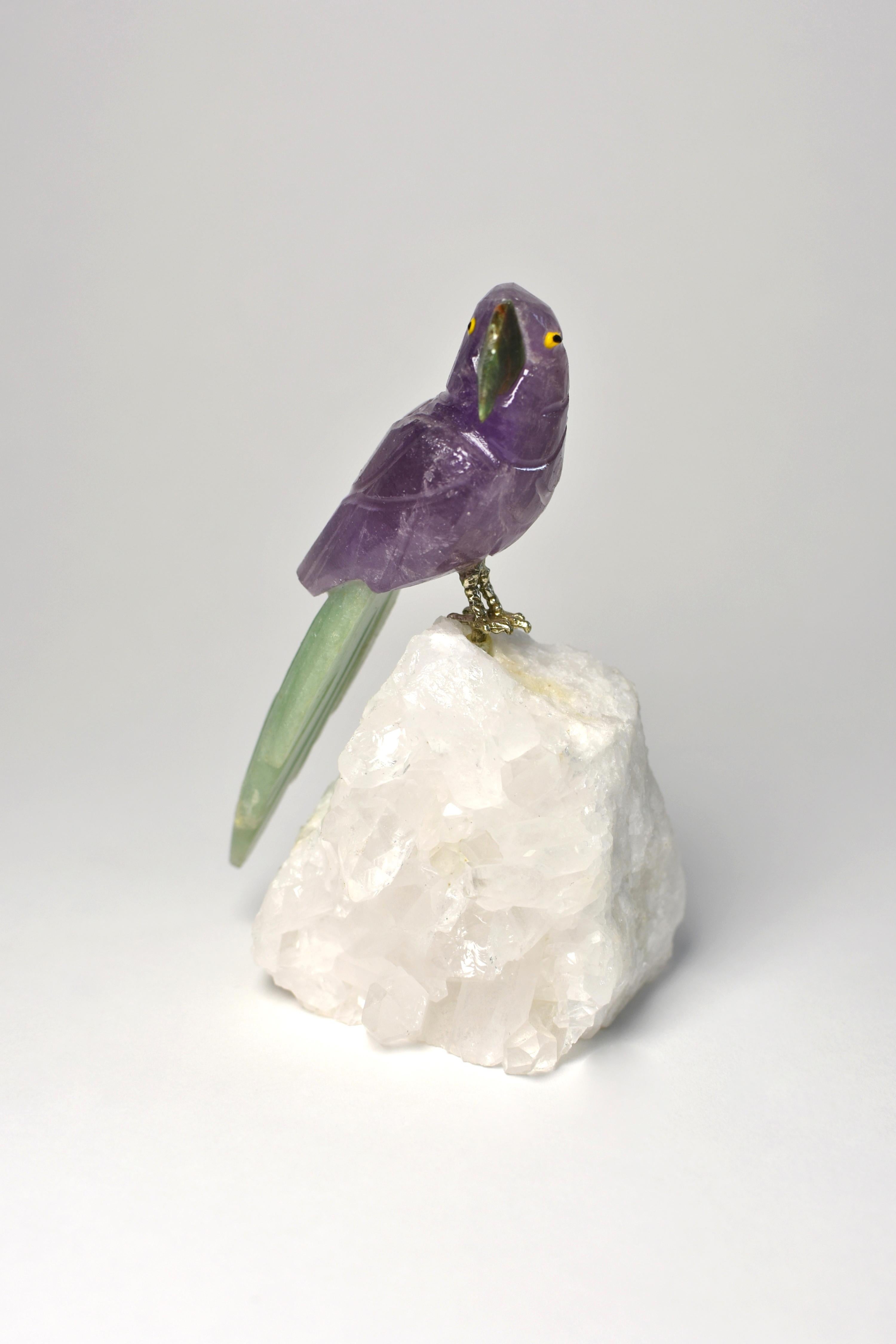 Amethyst Parrots on Rock Crystal 2