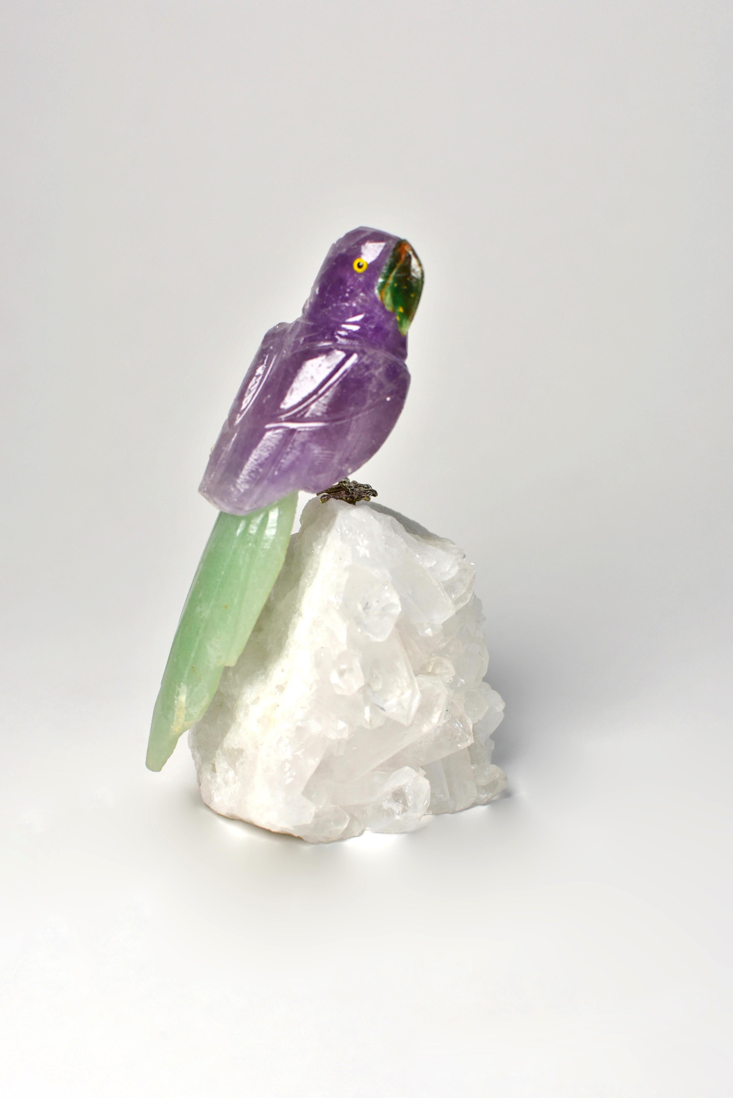 Amethyst Parrots on Rock Crystal 3