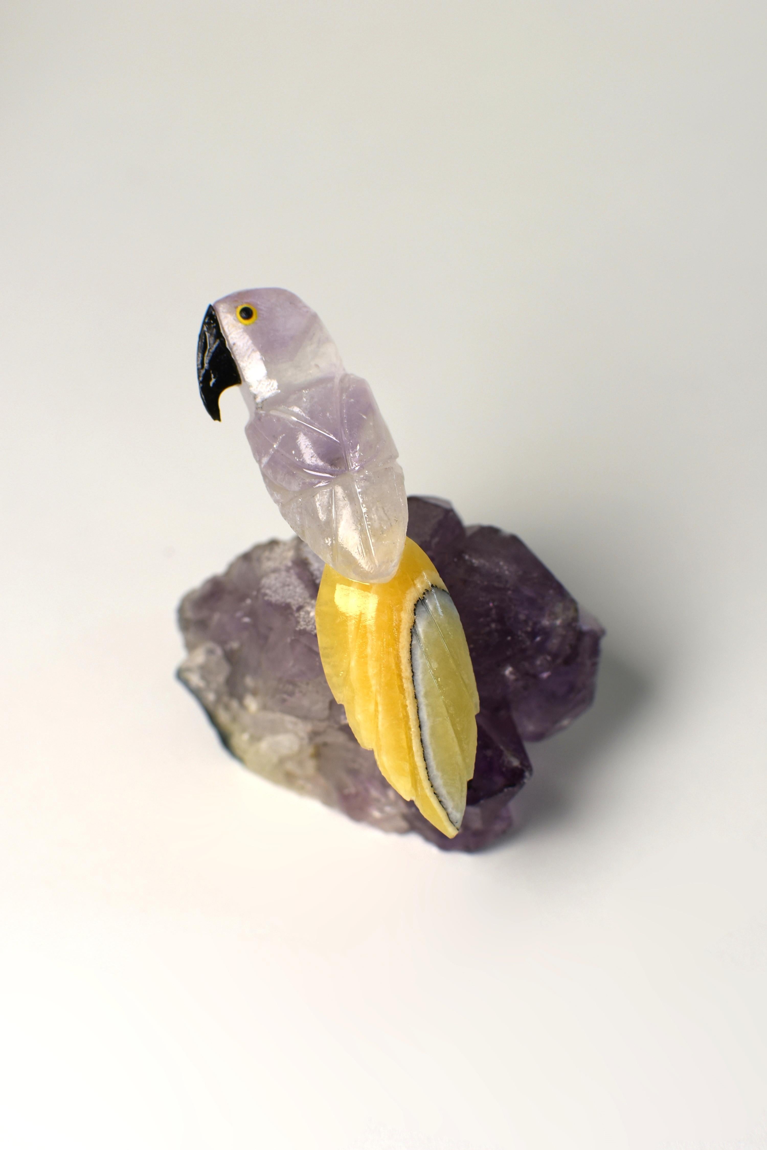 Amethyst Parrots on Rock Crystal 9